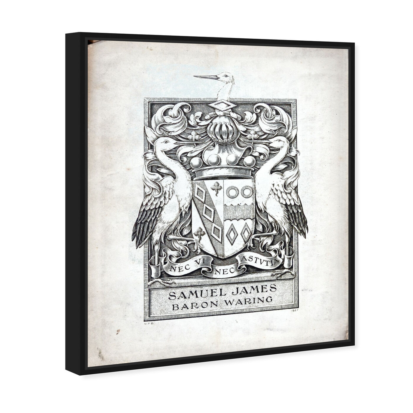 Angled view of Armorial Engravings III featuring symbols and objects and calligraphy art.