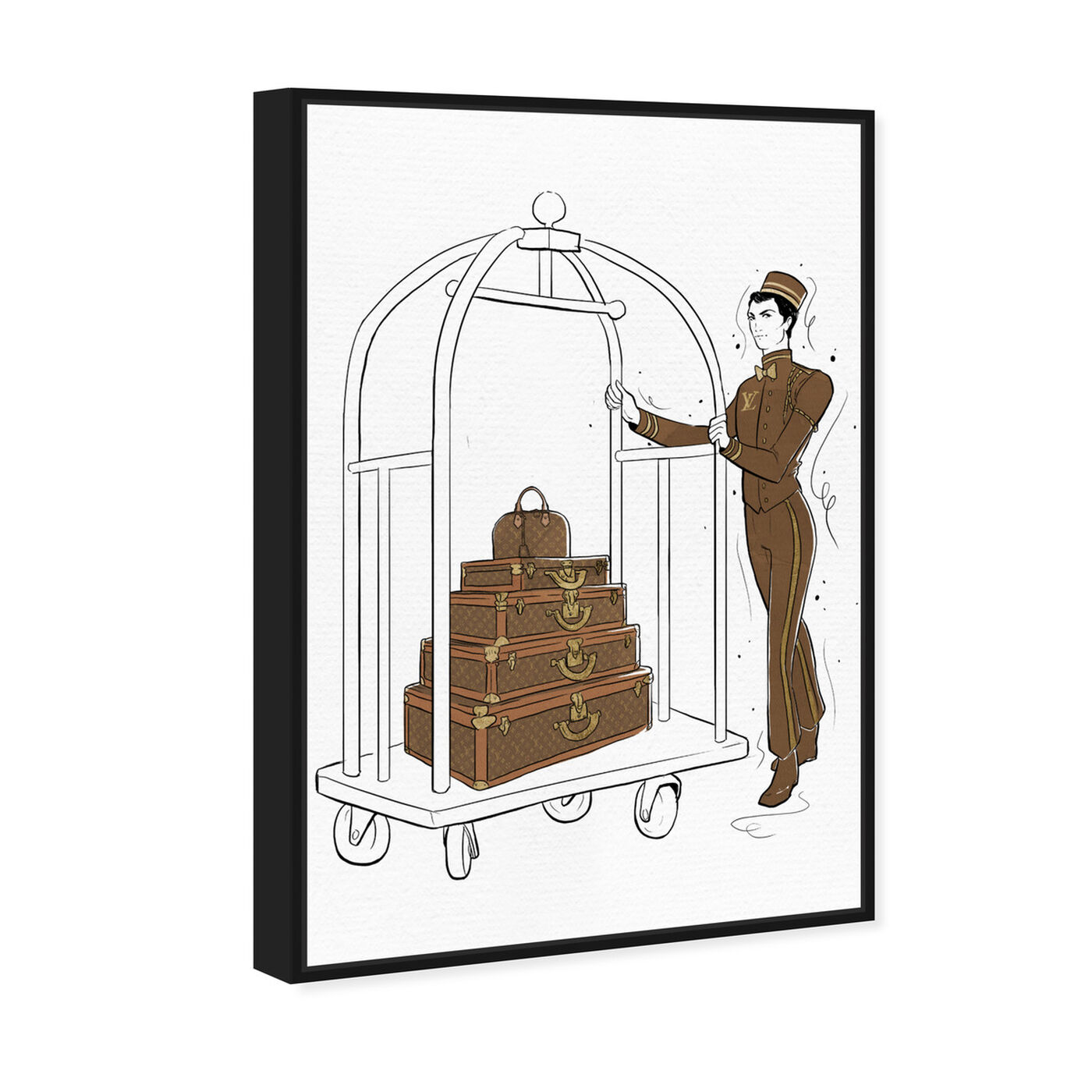Angled view of Luggage Lobby Boy featuring fashion and glam and travel essentials art.