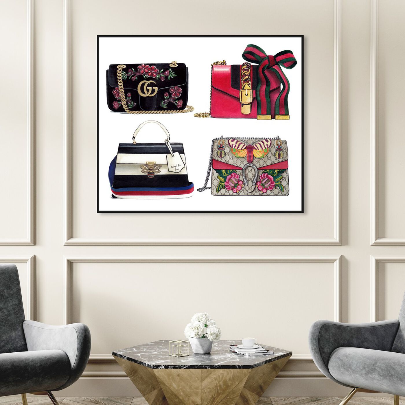 Hanging view of Doll Memories - Collage featuring fashion and glam and handbags art.