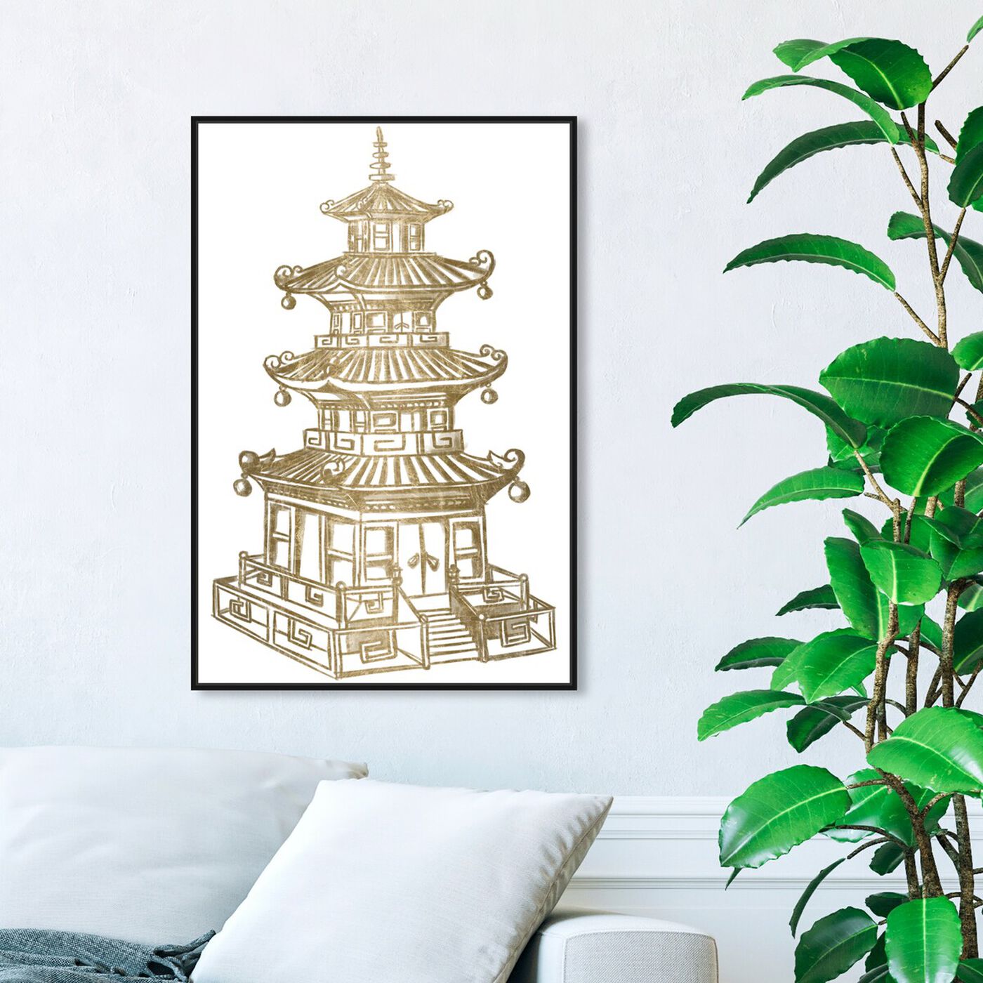 Hanging view of Pagoda Gold featuring architecture and buildings and asian buildings art.