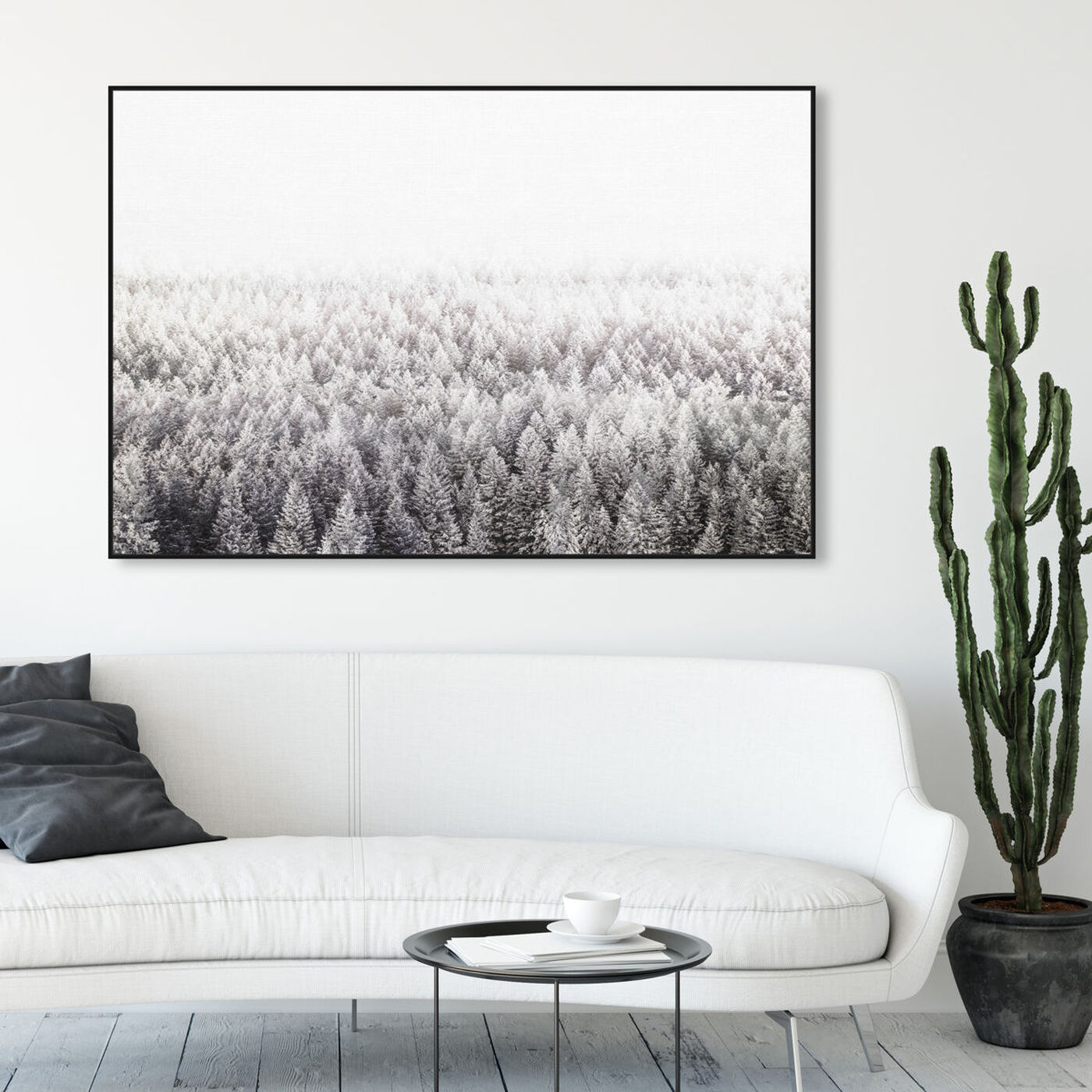 Hanging view of Pine Forest  Gray featuring nature and landscape and forest landscapes art.