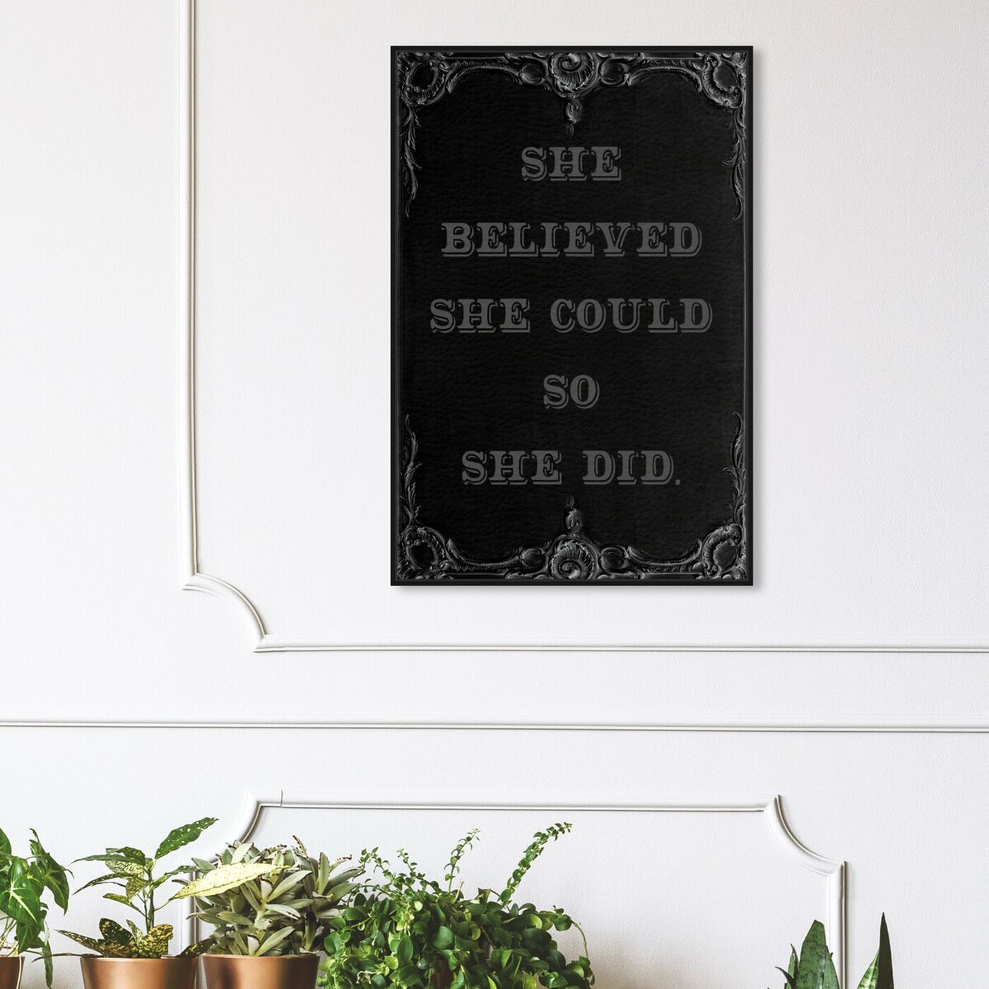 Hanging view of She Believed She Could II featuring typography and quotes and empowered women quotes and sayings art.