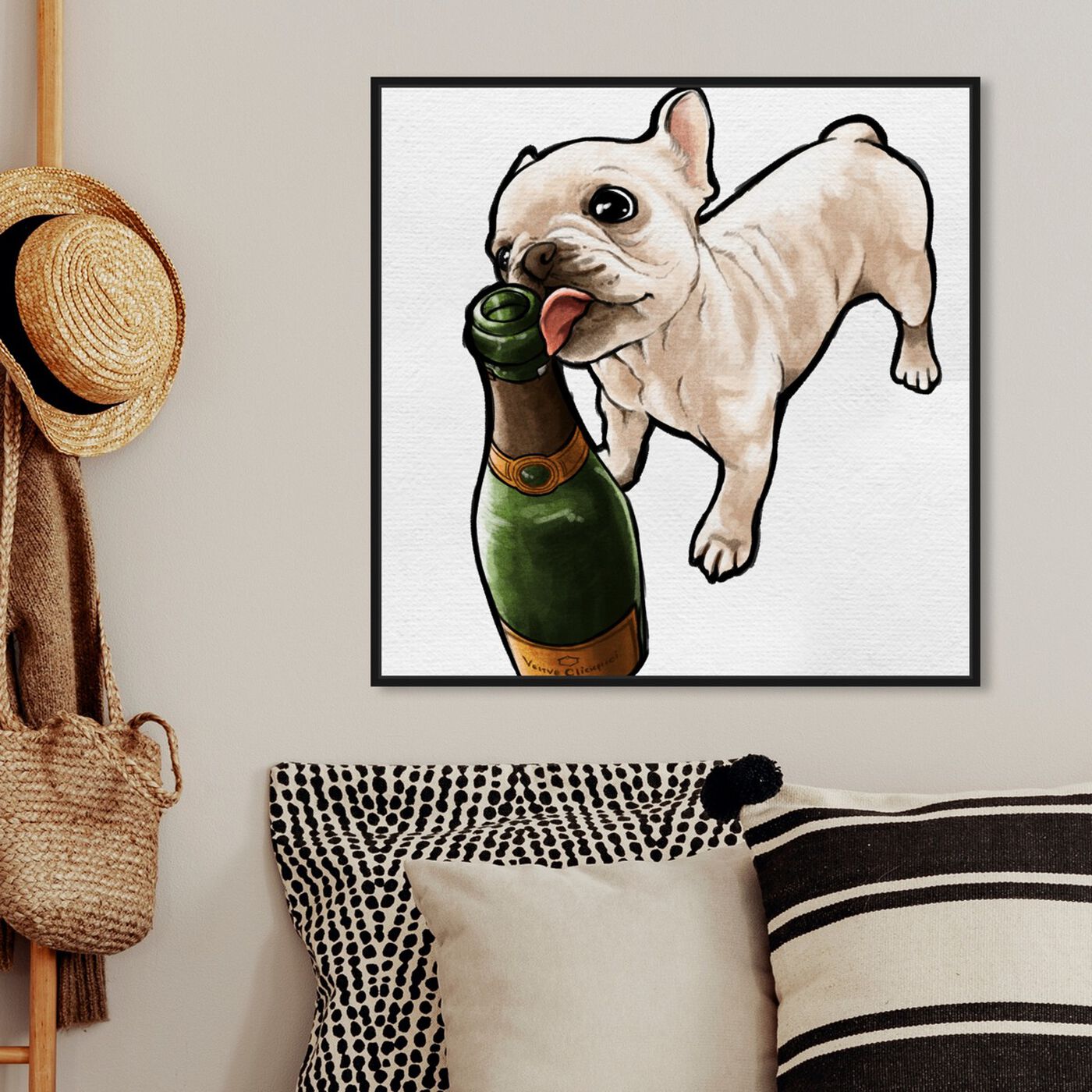 Hanging view of Frenchie and Bubbly featuring animals and dogs and puppies art.