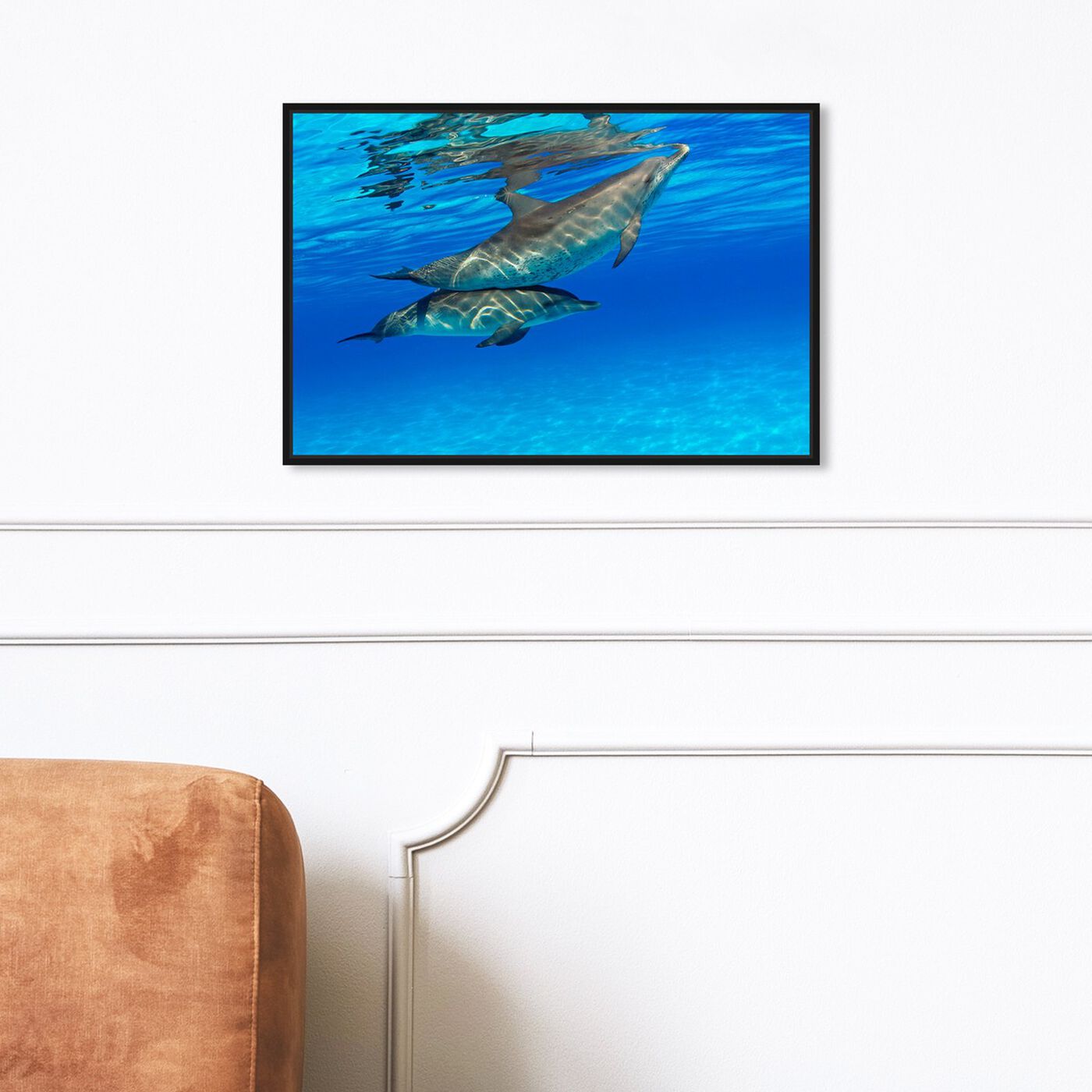 Hanging view of Atlantic Spotted Dolphin Pair by David Fleetham featuring nautical and coastal and marine life art.