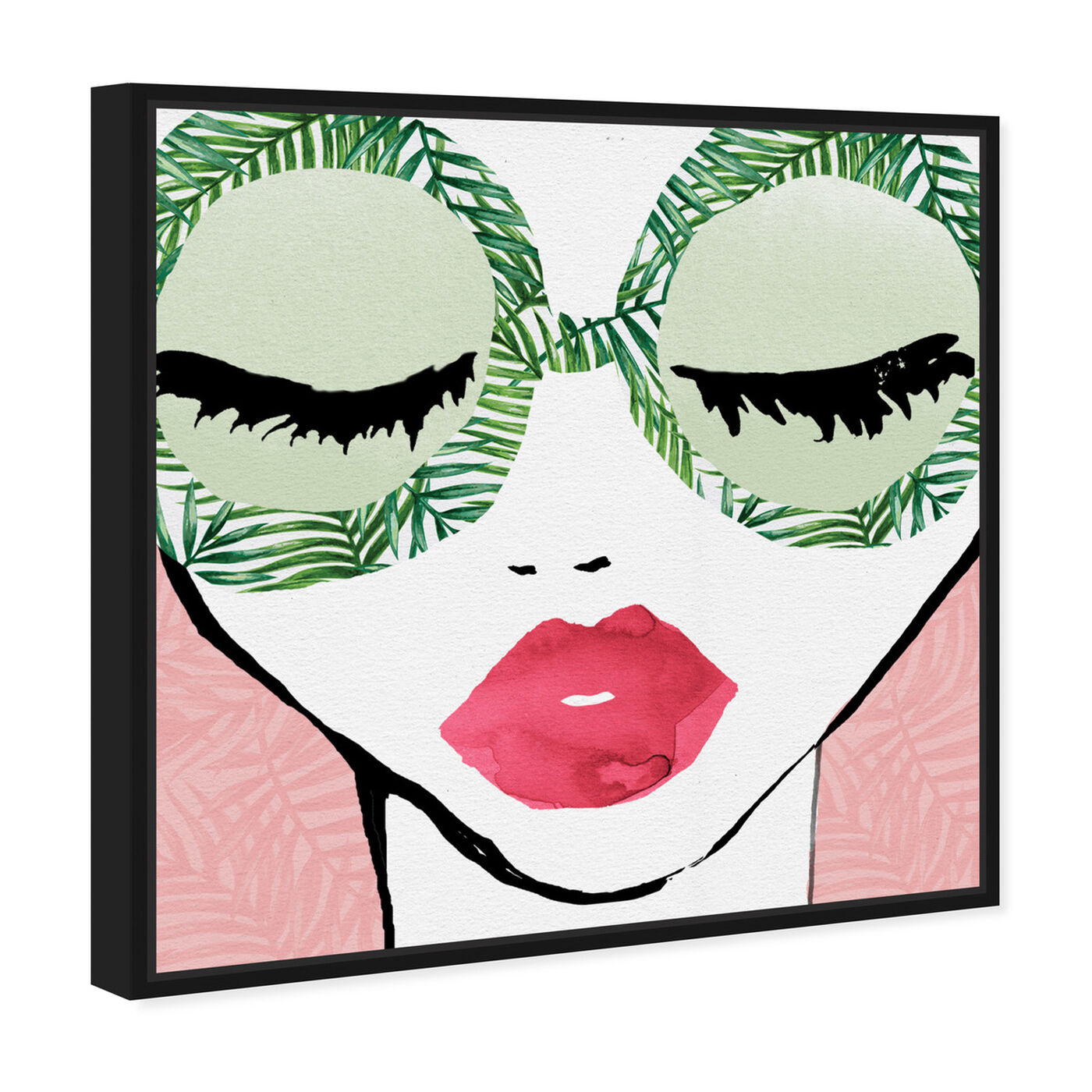 Angled view of Plant Lady Glasses featuring fashion and glam and lips art.