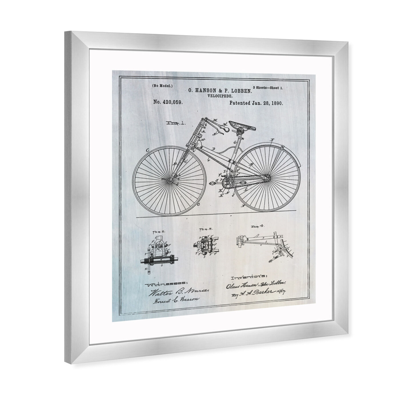 Angled view of Bicycle 1890 featuring transportation and bicycles art.