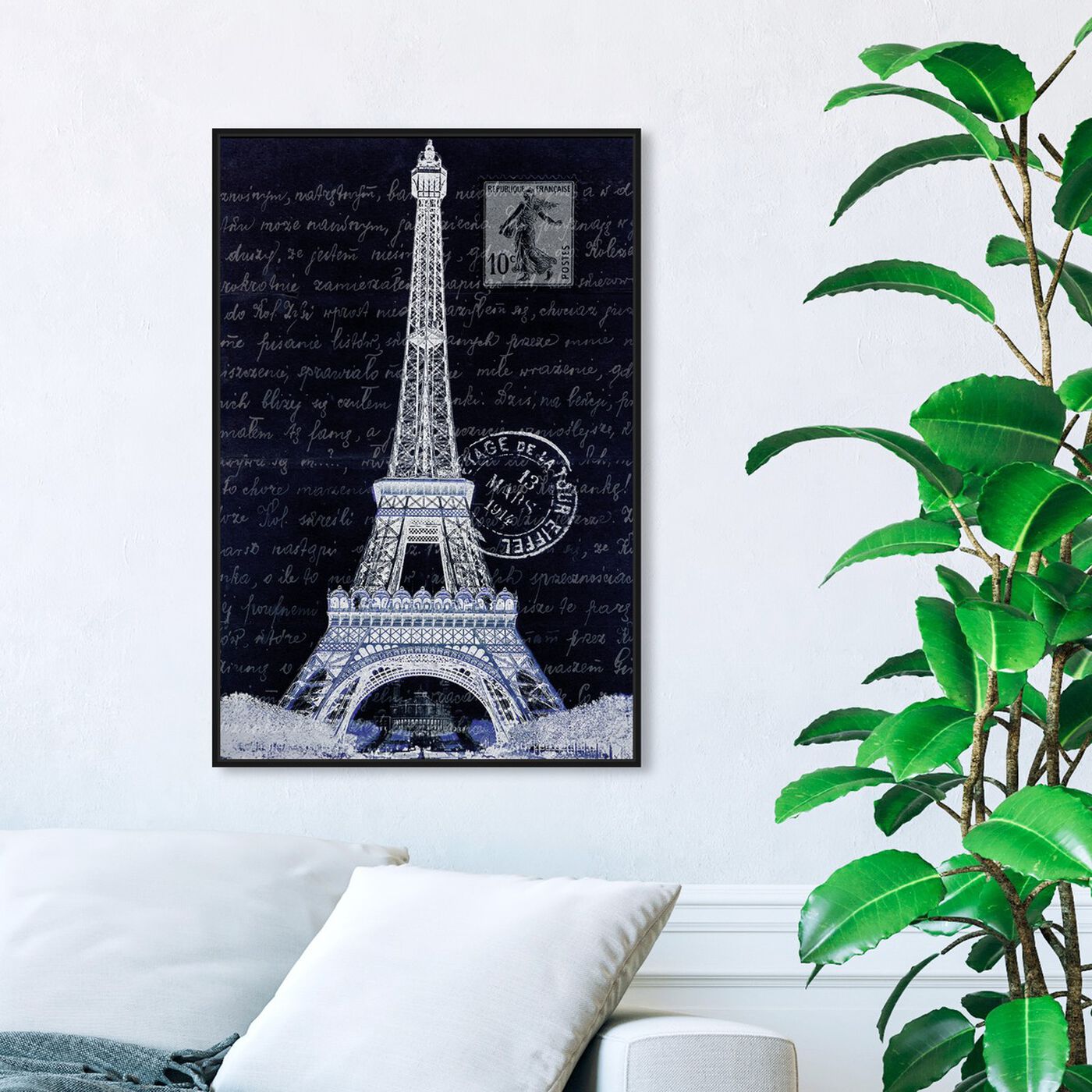 Hanging view of Eiffel Thoughts Night featuring architecture and buildings and european buildings art.