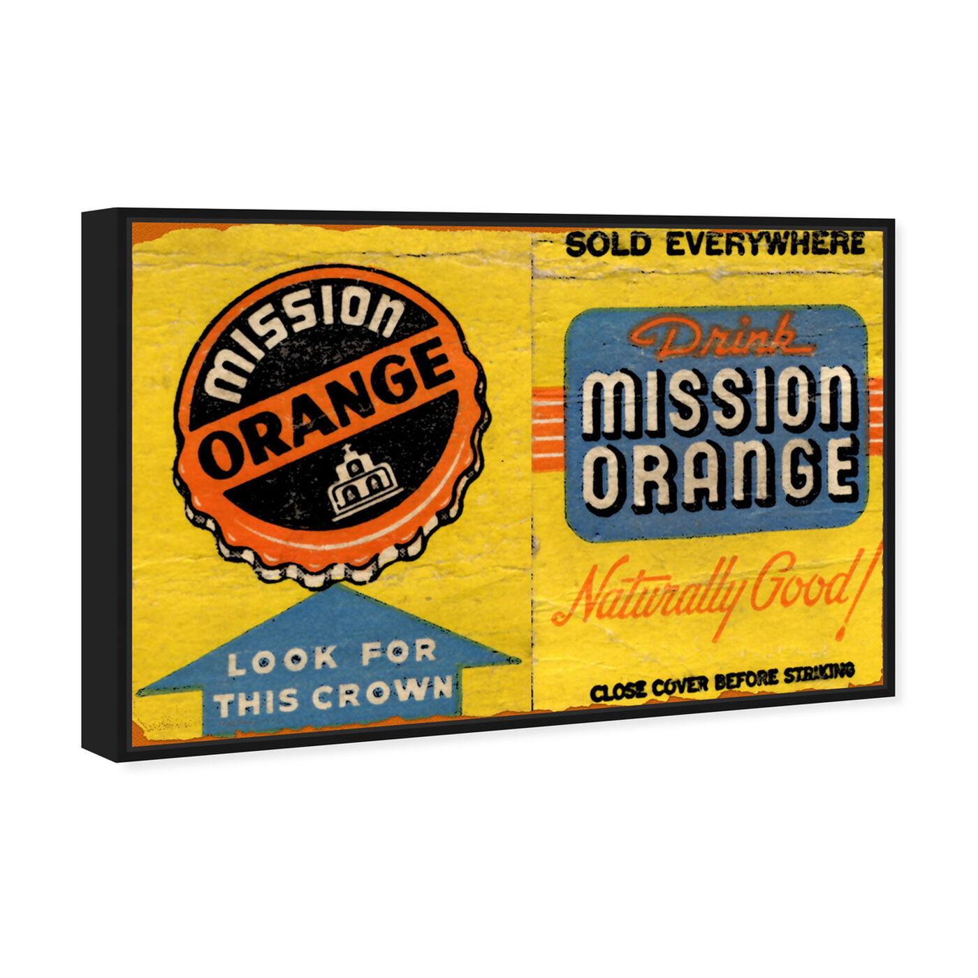 Angled view of Mission Orange featuring advertising and posters art.