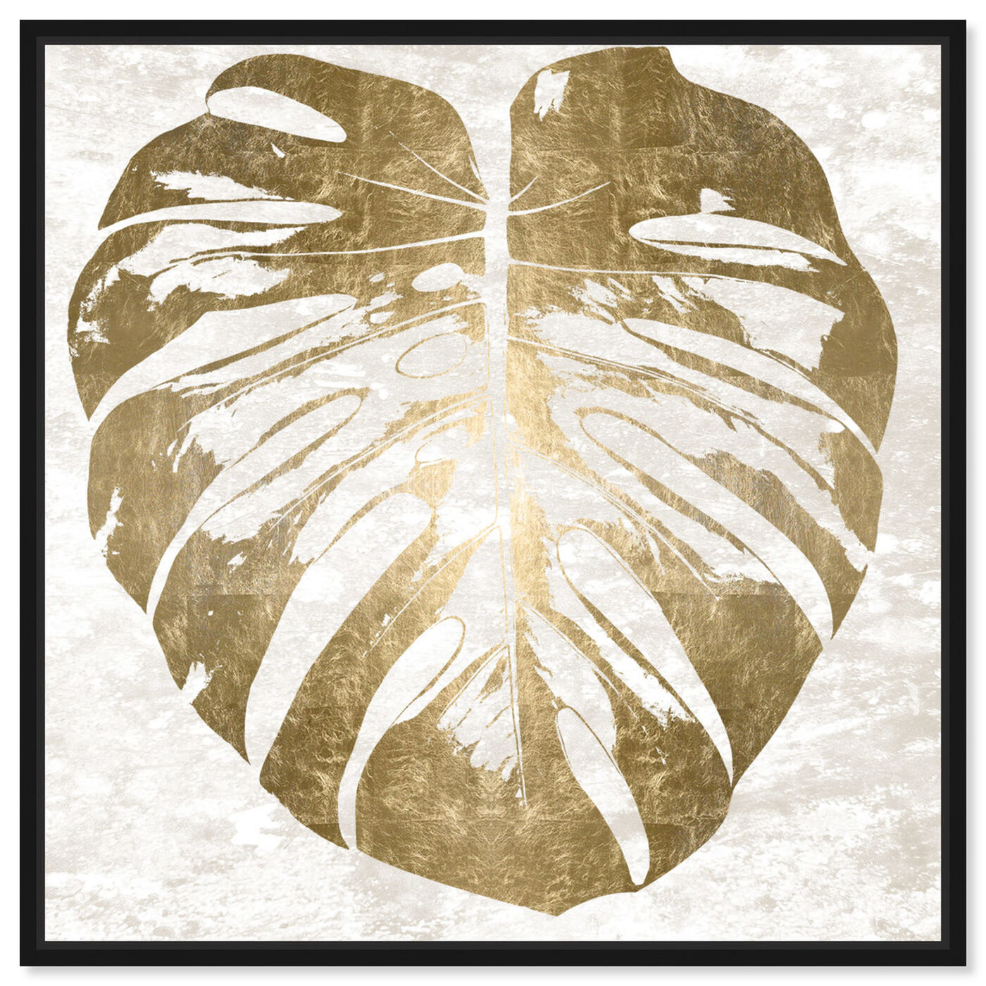 Front view of Monstera Leaf in Gold  featuring floral and botanical and botanicals art.