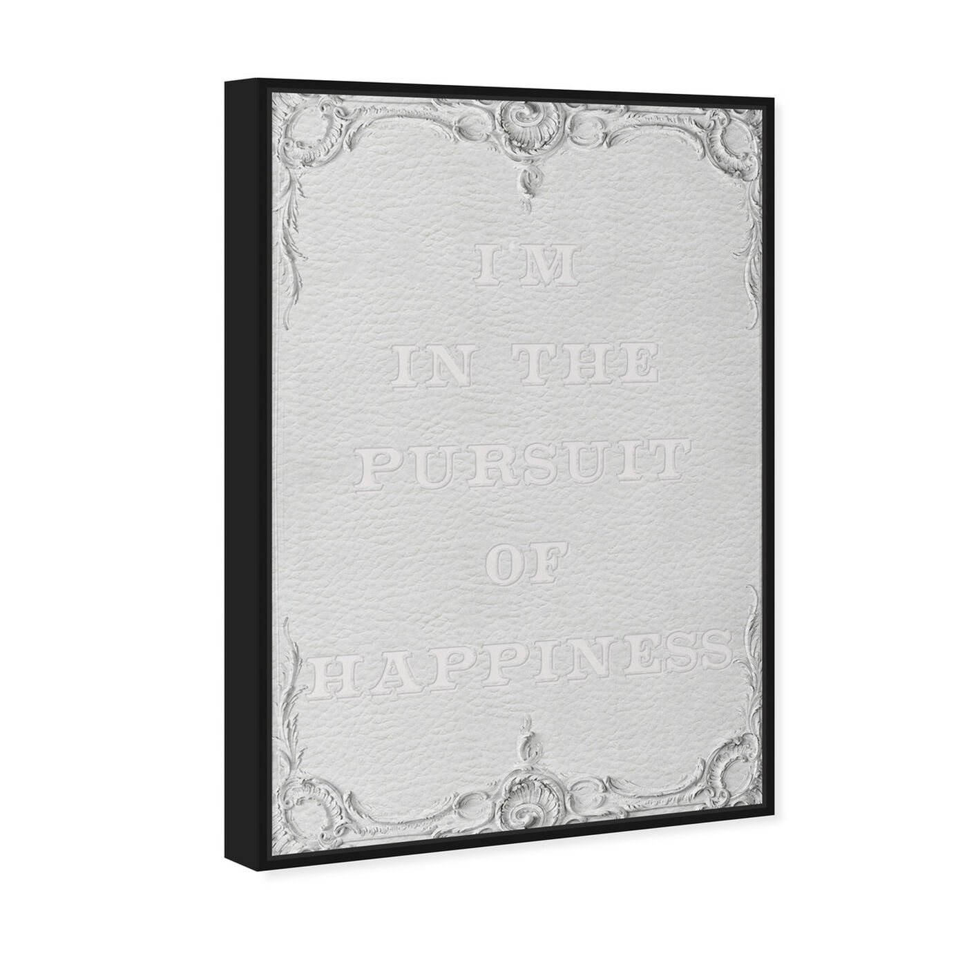 Angled view of Pursuit of Happiness Leather featuring typography and quotes and inspirational quotes and sayings art.