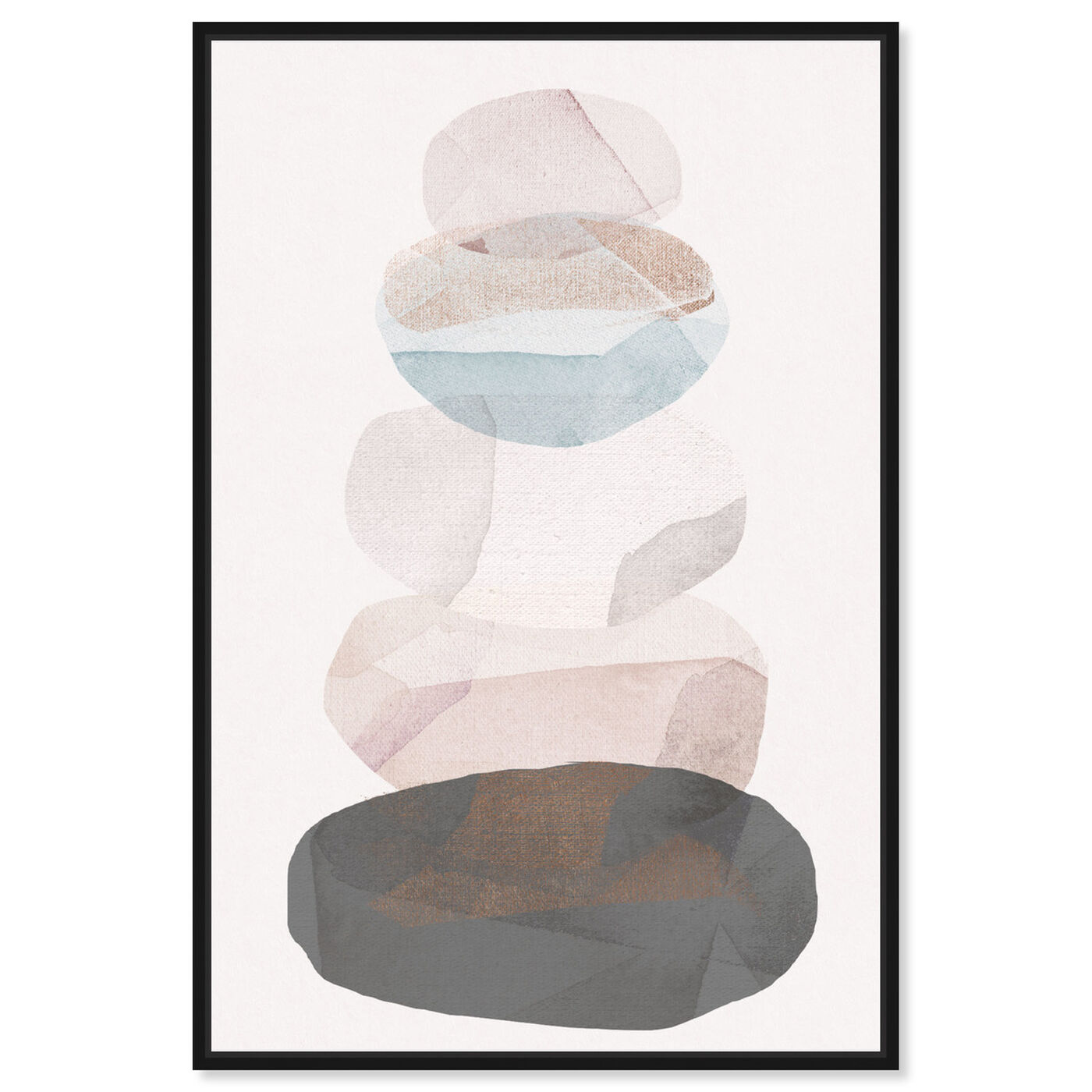 Front view of Pebble Stack featuring abstract and geometric art.