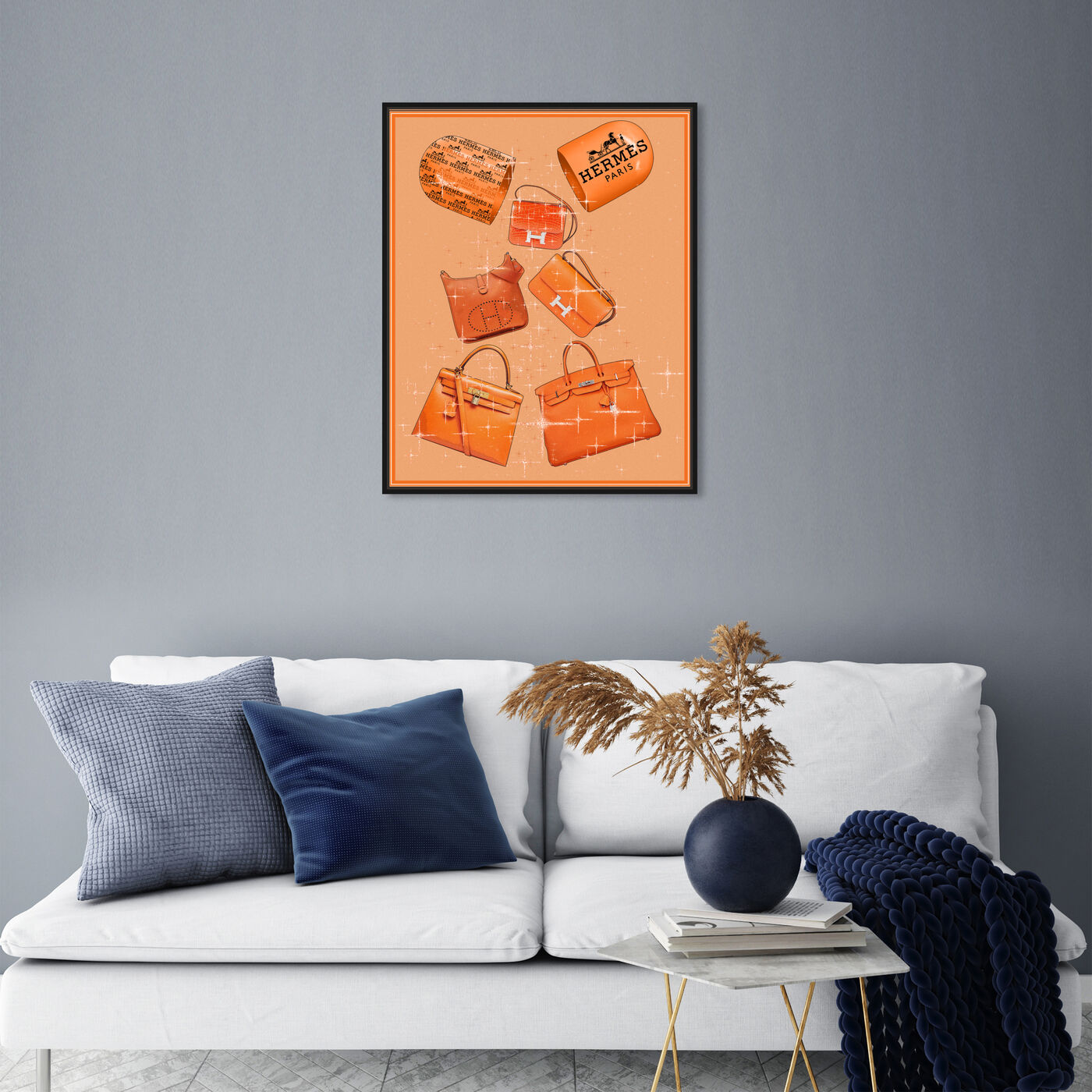 Hanging view of Handbags Orange Boost featuring fashion and glam and handbags art.