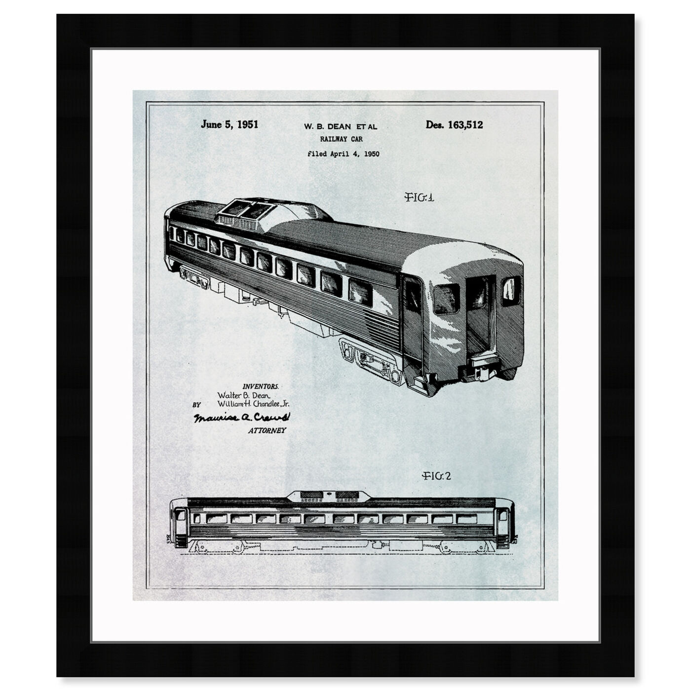 Front view of Railway Car 1951 featuring transportation and trains art.