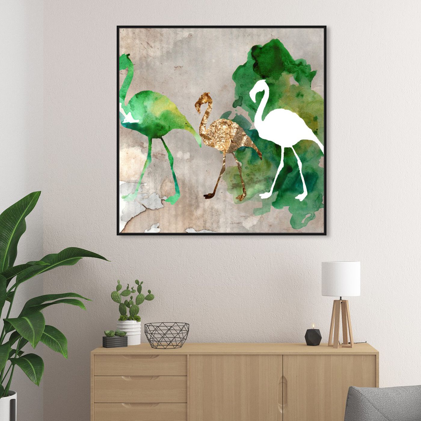 Hanging view of Go Flamingo Go featuring animals and birds art.