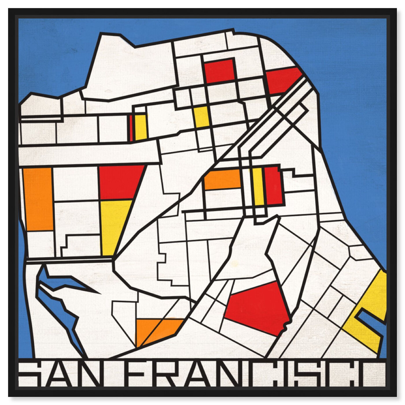 Front view of San Francisco Solid Color Map featuring maps and flags and us cities maps art.