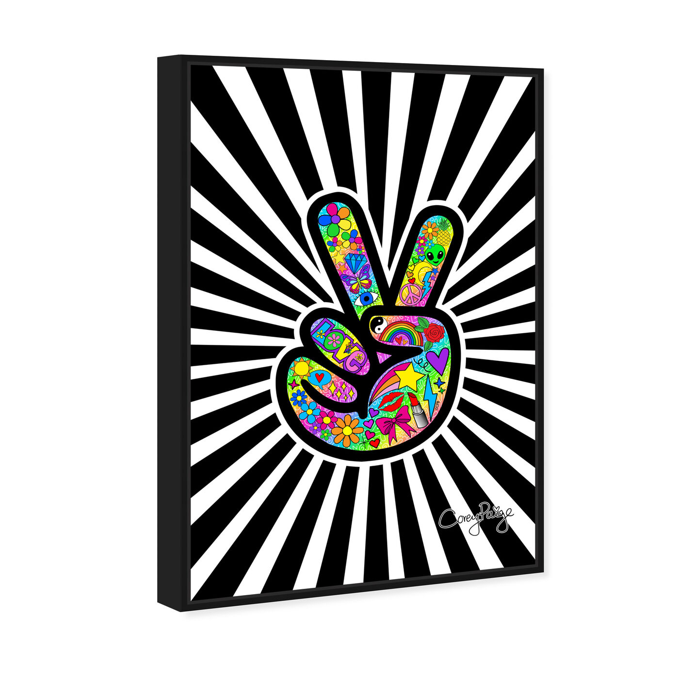 Angled view of Corey Paige- Funky Peace Sign  featuring symbols and objects and symbols art.