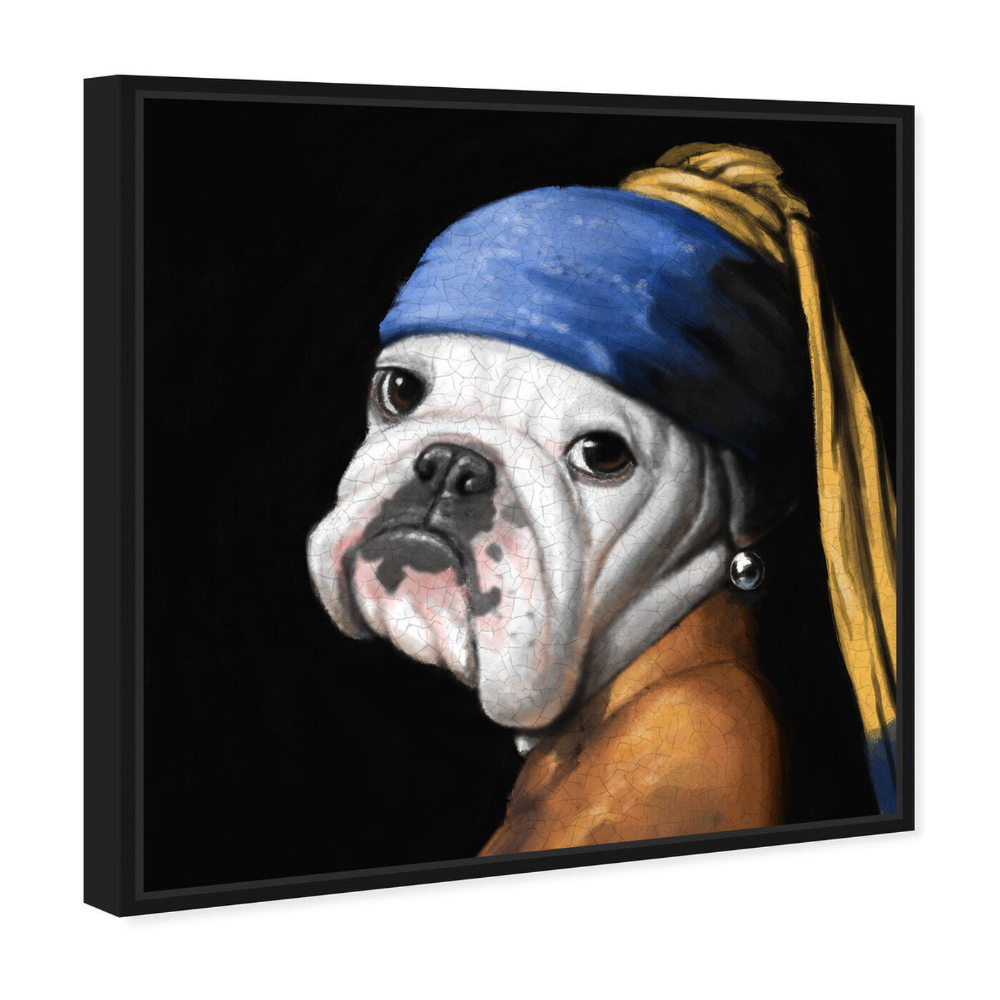 Angled view of Dog With the Pearl Earring Square featuring animals and dogs and puppies art.