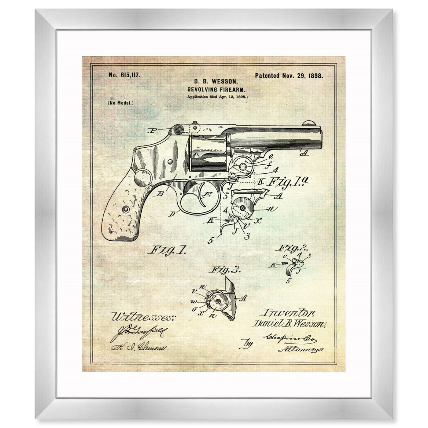 Front view of Wesson Pistol 1898 featuring entertainment and hobbies and machine guns art.