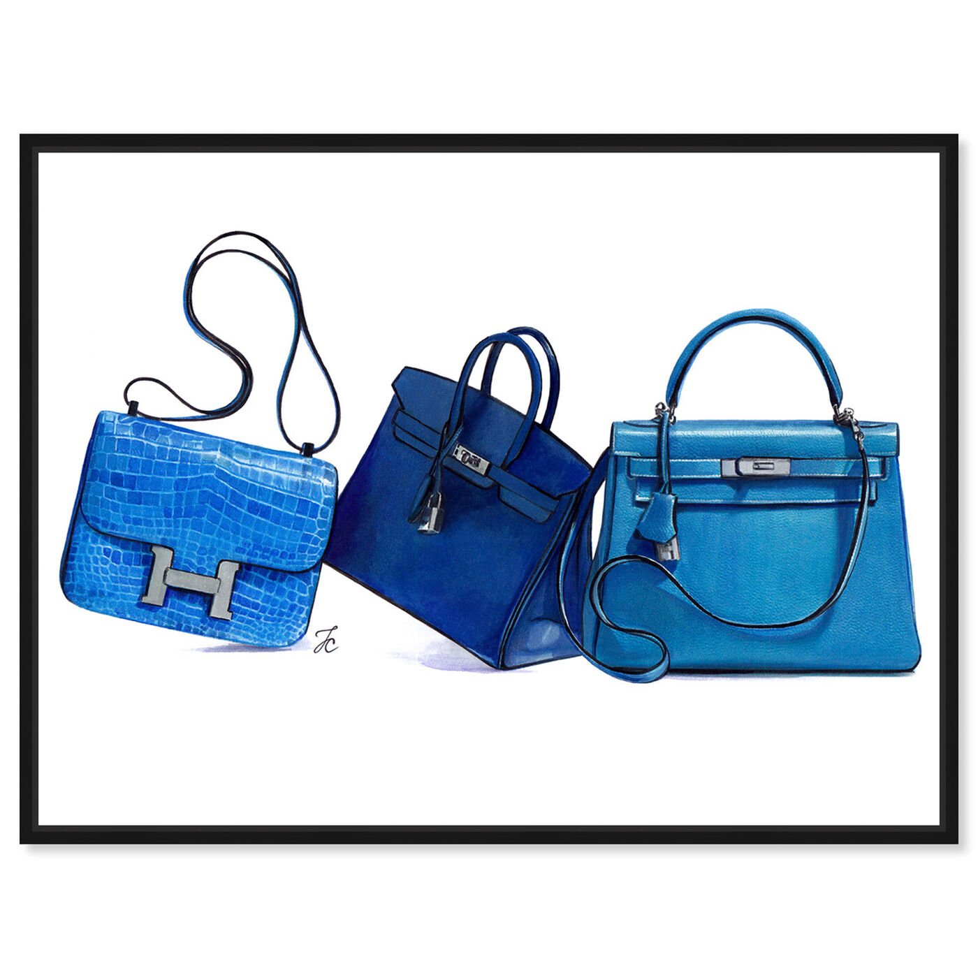 Front view of Doll Memories - Blue Shades  I featuring fashion and glam and handbags art.