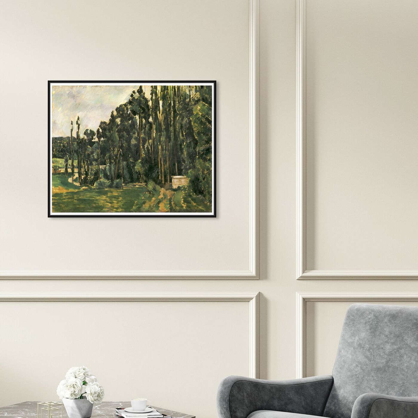 Hanging view of Paul Cezanne - Poplars featuring nature and landscape and forest landscapes art.