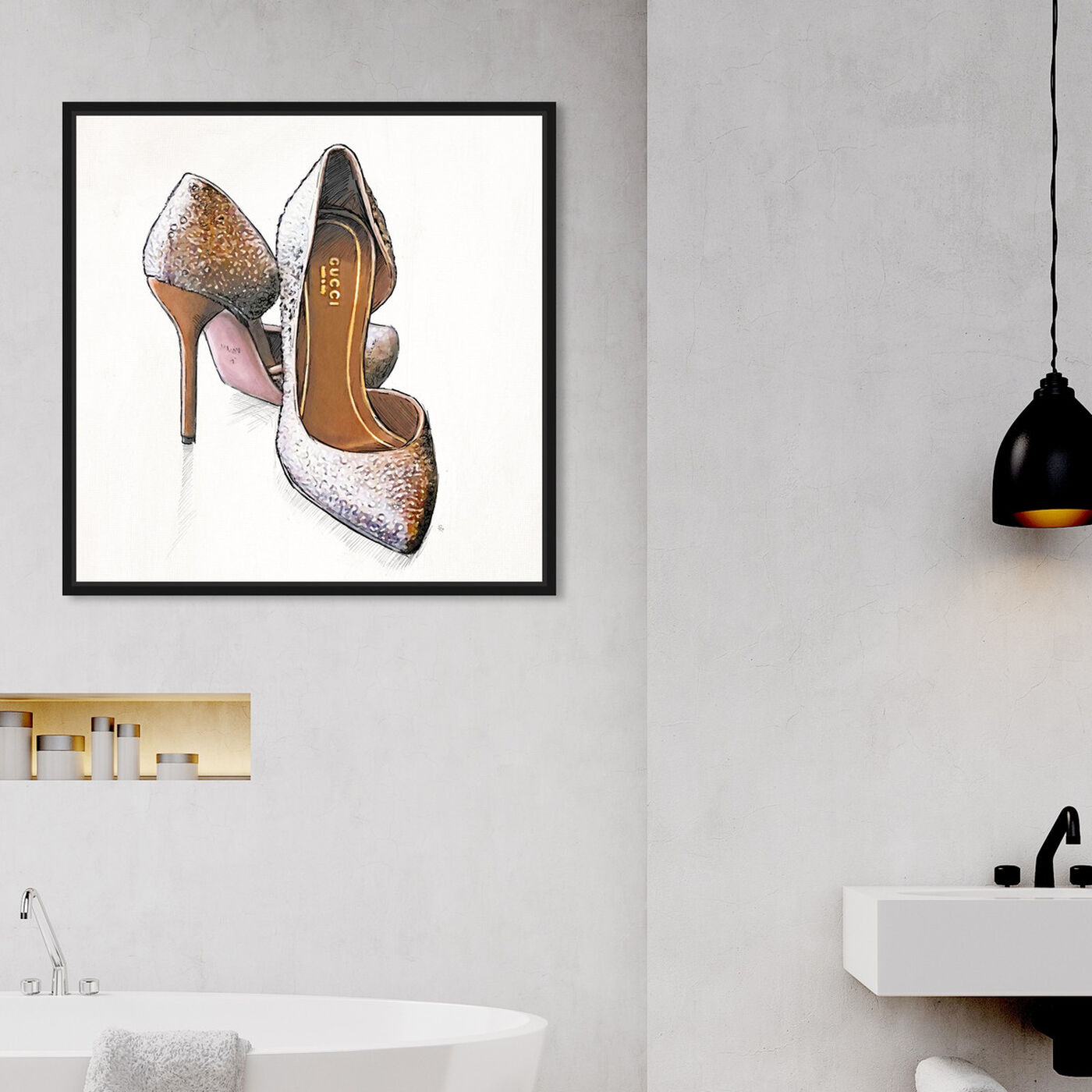 Hanging view of My Gala Shoes featuring fashion and glam and shoes art.