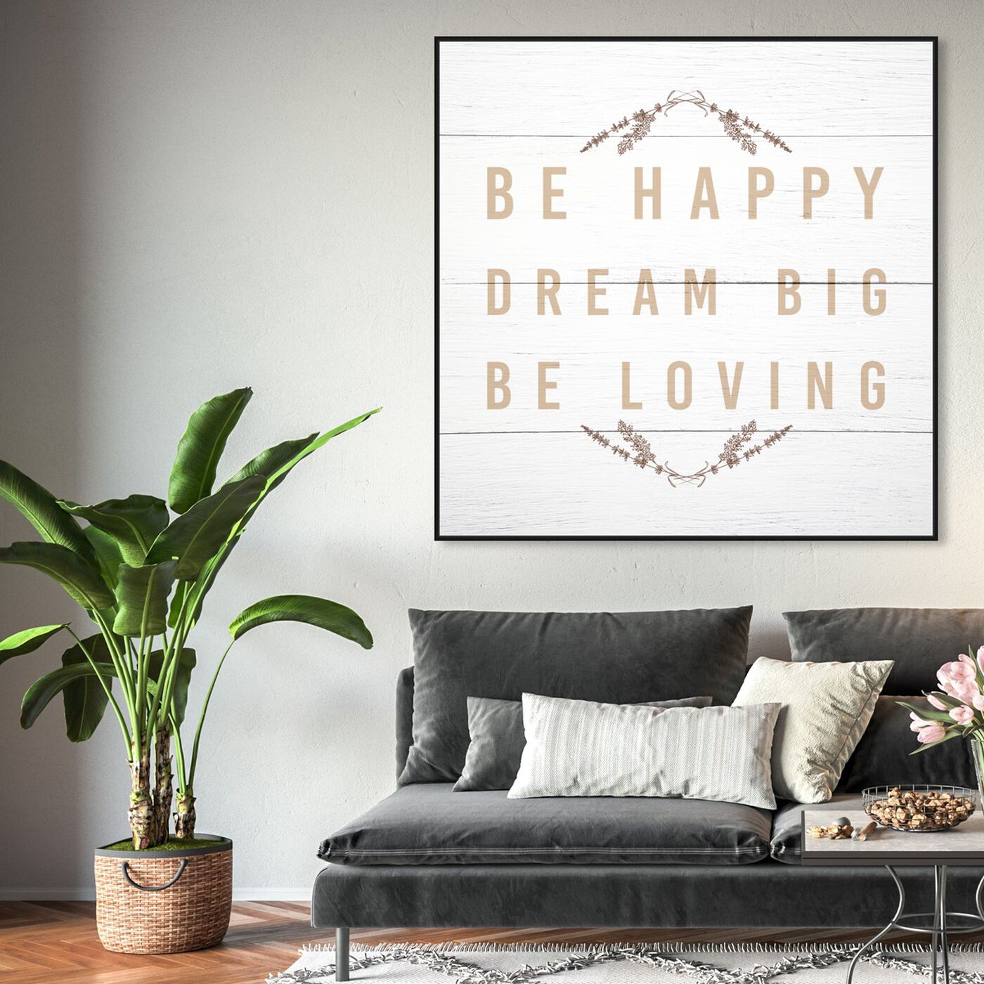 Hanging view of Be Happy Be Loving featuring typography and quotes and love quotes and sayings art.