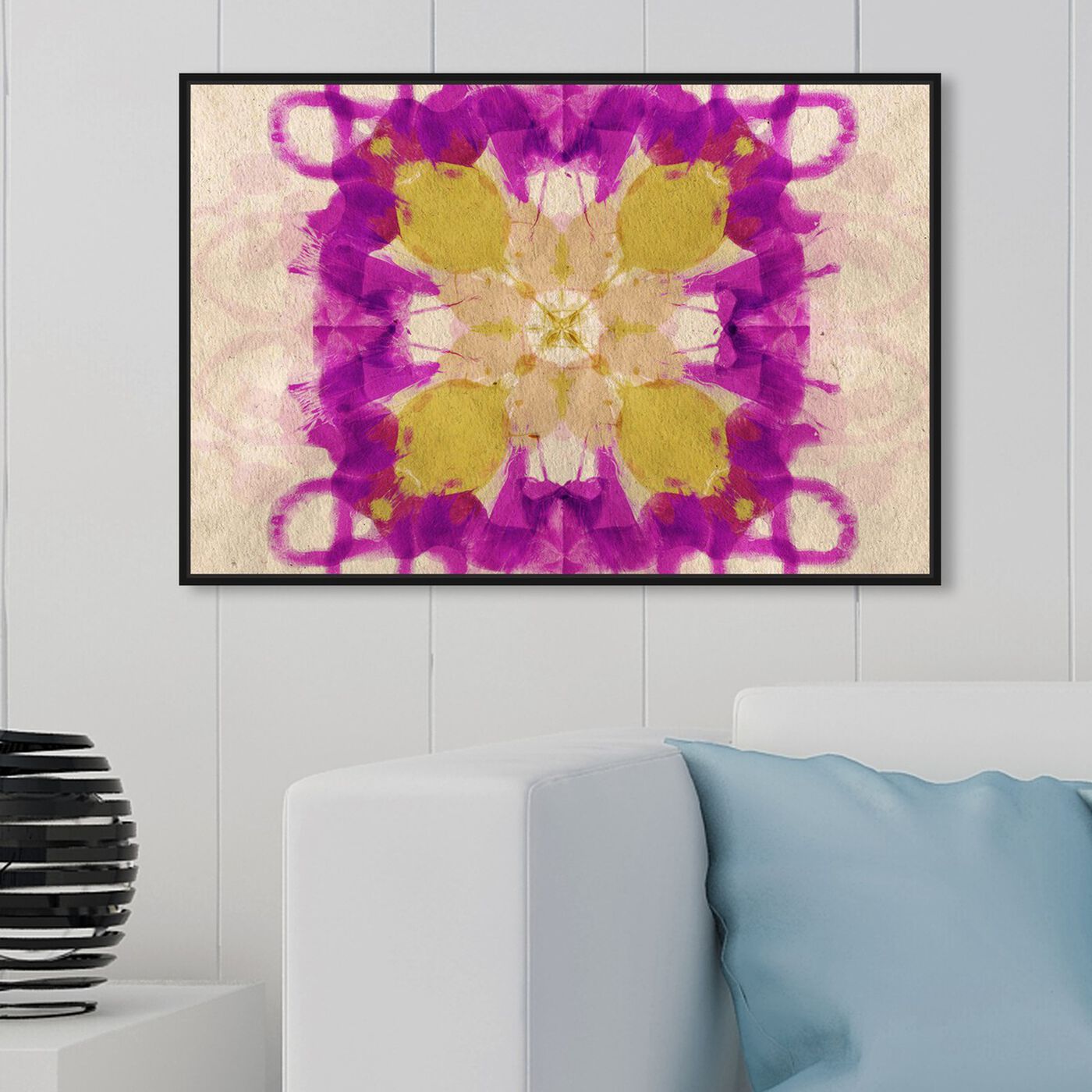 Hanging view of Amantis featuring abstract and watercolor art.