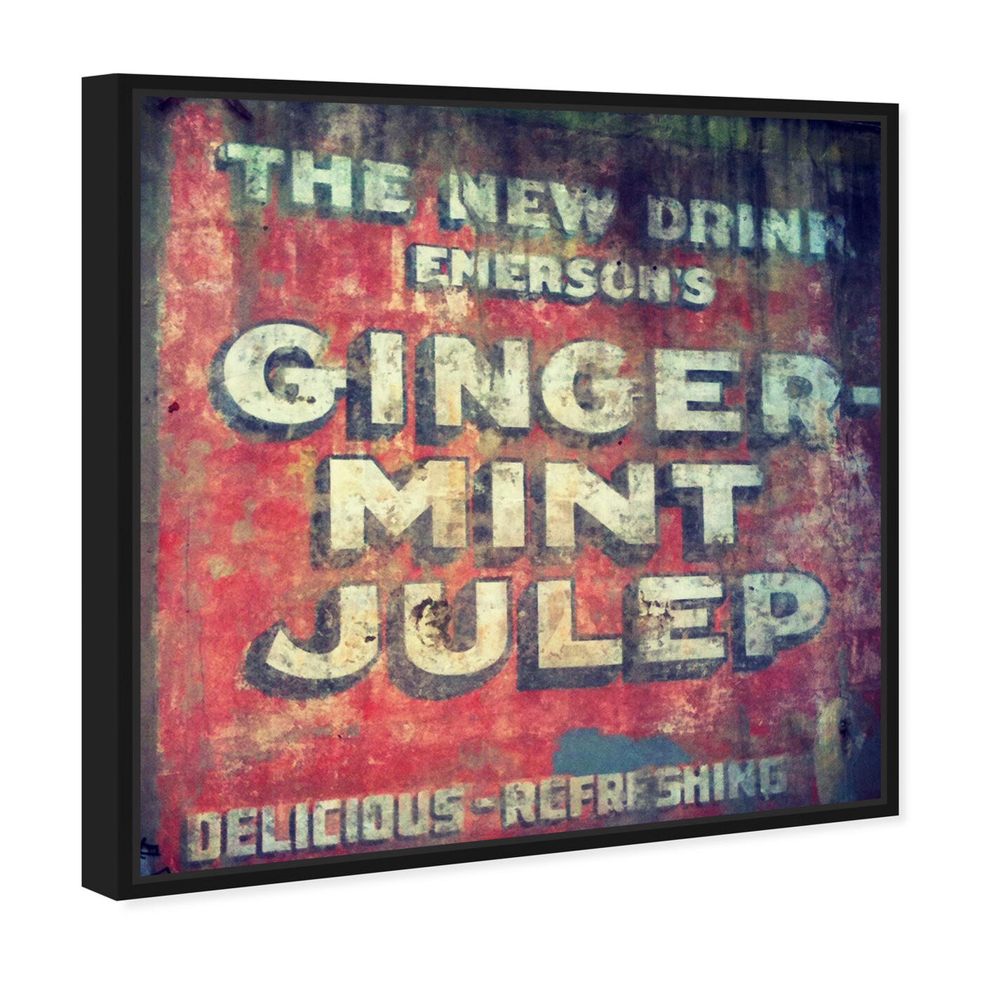 Angled view of Ginger Mint Julep featuring advertising and promotional brands art.