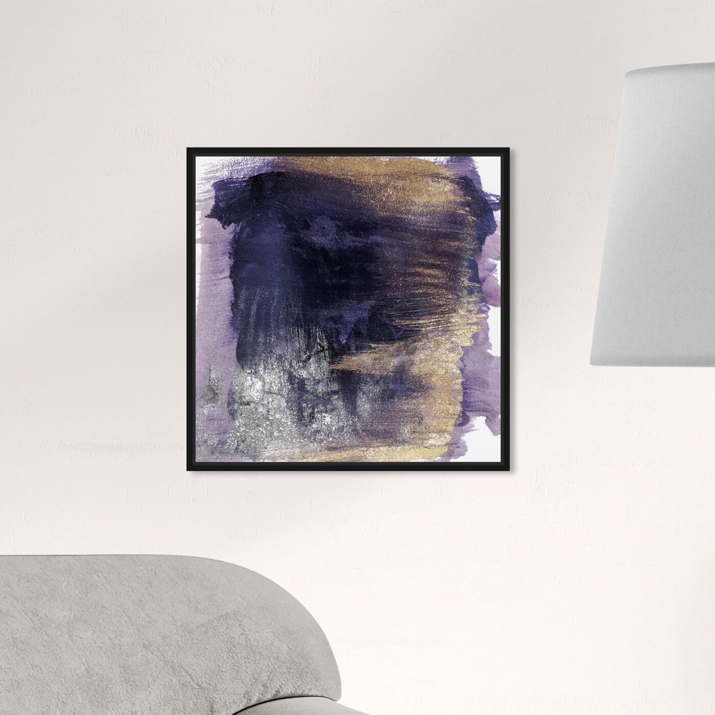 Hanging view of Cressida Amethyst featuring abstract and watercolor art.