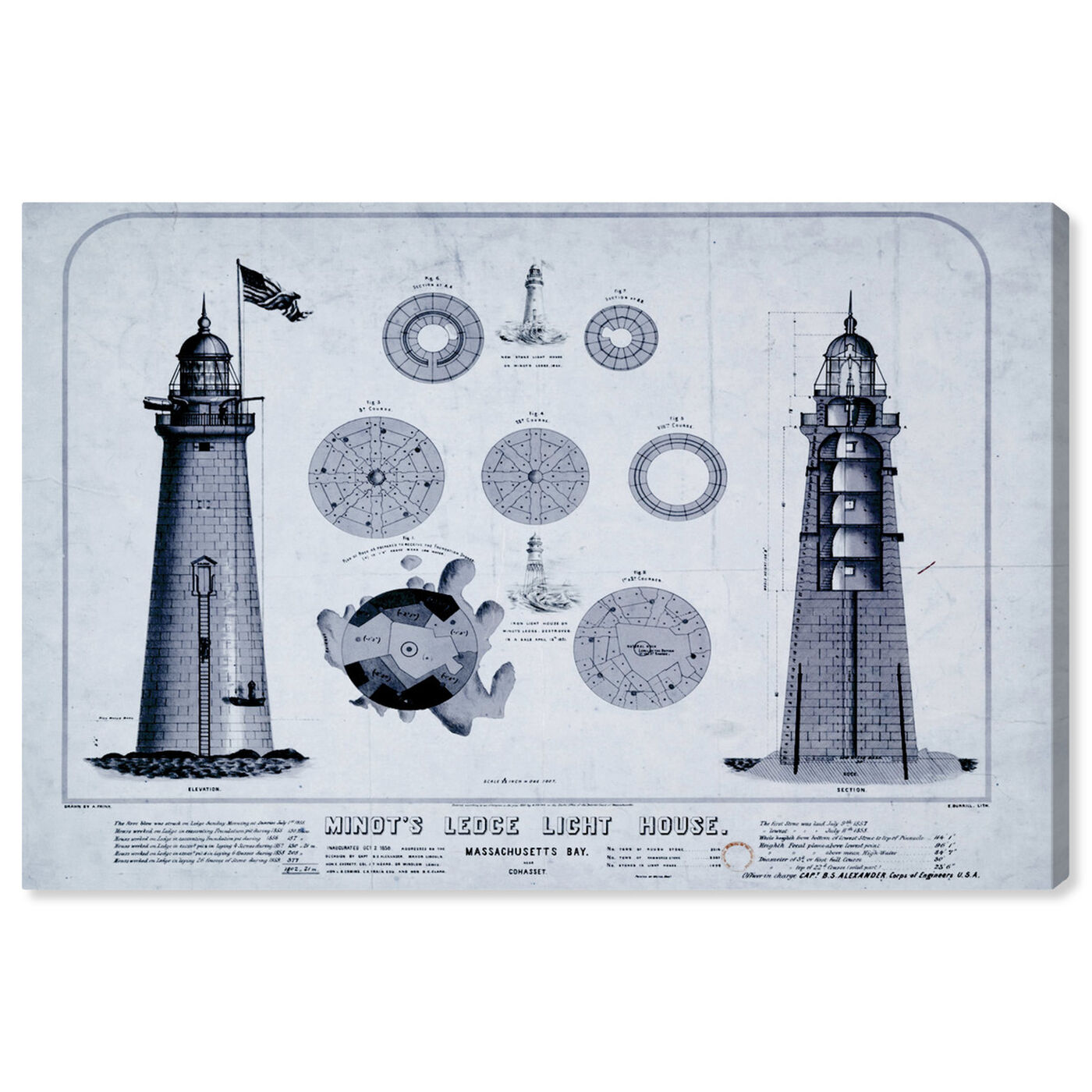 Front view of Minot's Ledge Light House 1913 featuring architecture and buildings and structures art.