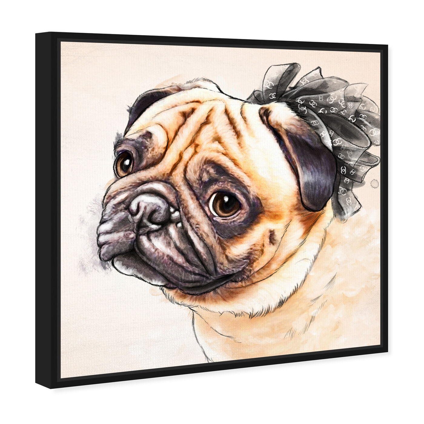 Angled view of Watercolor Pug featuring animals and dogs and puppies art.