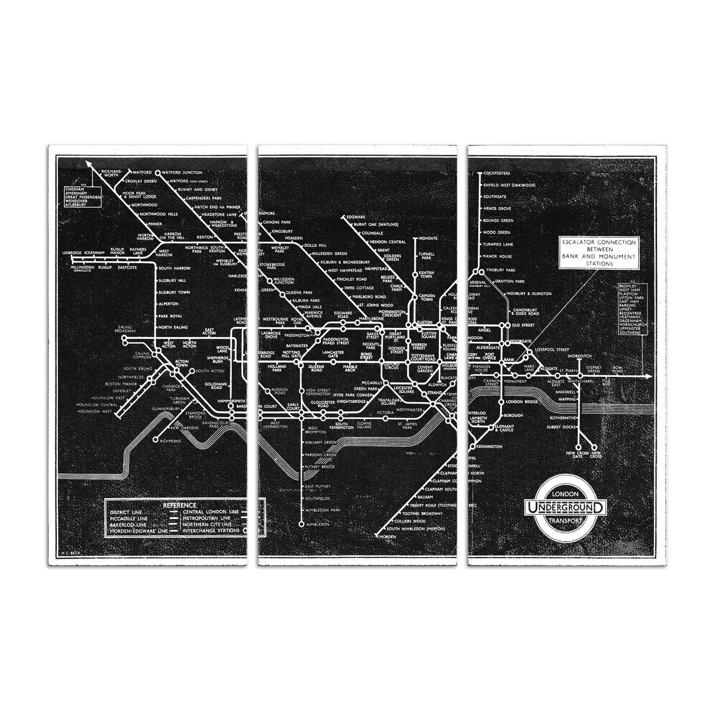 London Underground Map 1934 Triptych