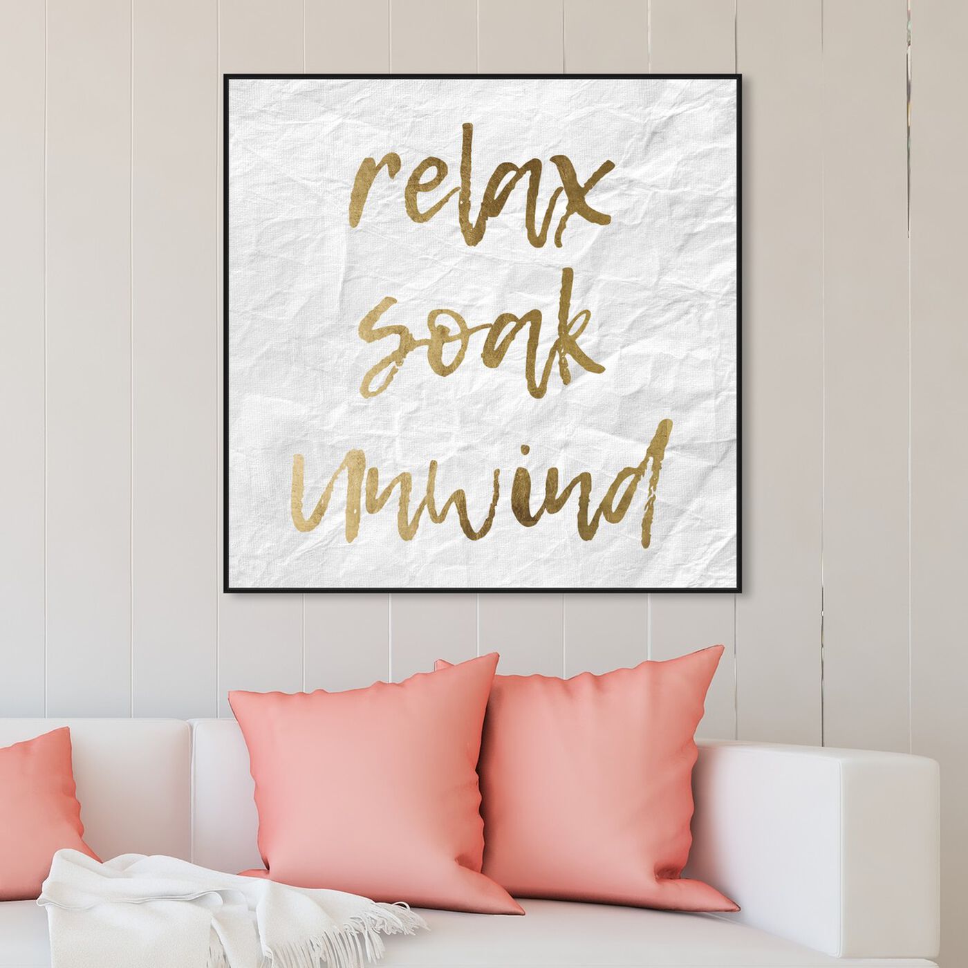 Hanging view of Relax Soak Unwind featuring typography and quotes and motivational quotes and sayings art.