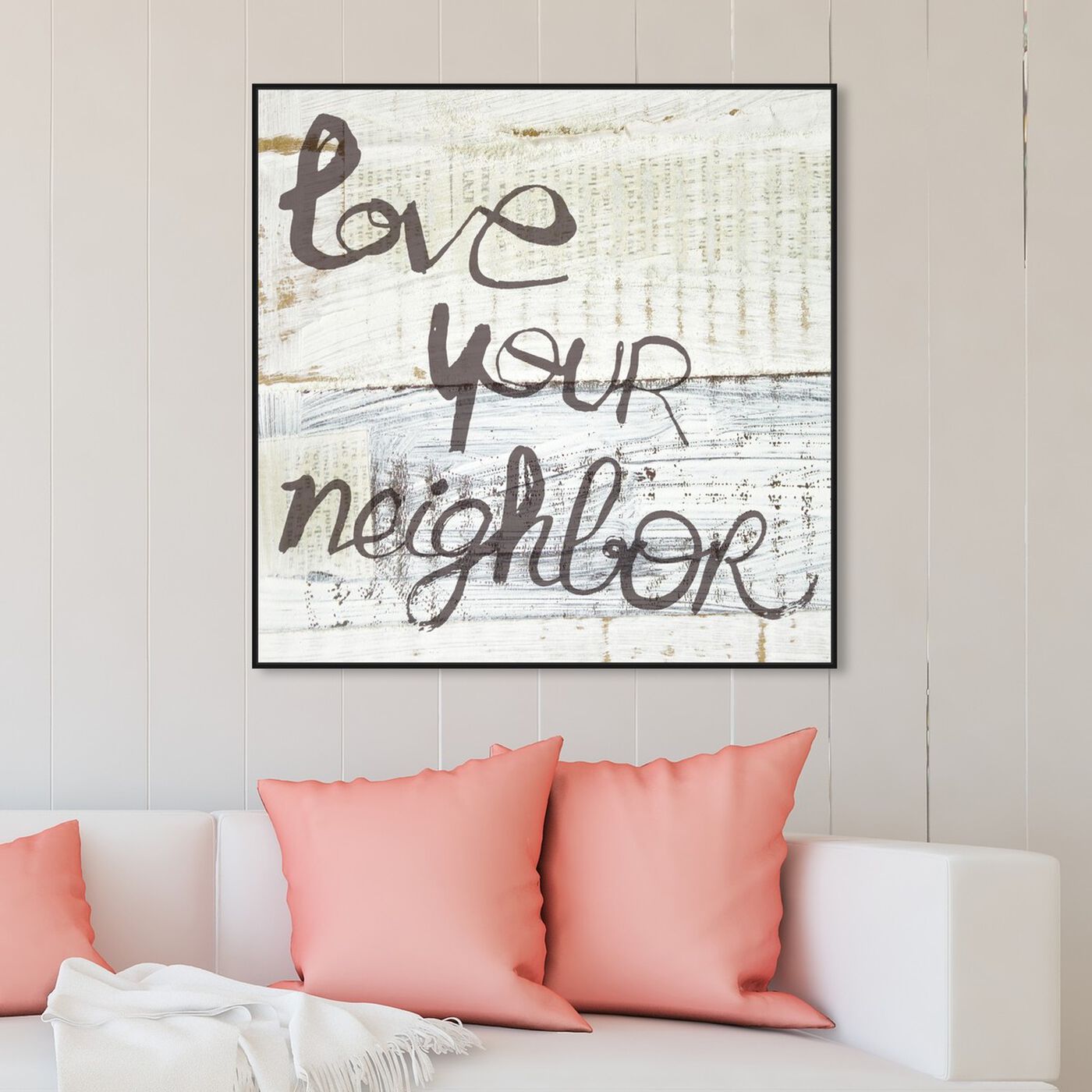 Hanging view of Love Your Neighbor featuring typography and quotes and love quotes and sayings art.