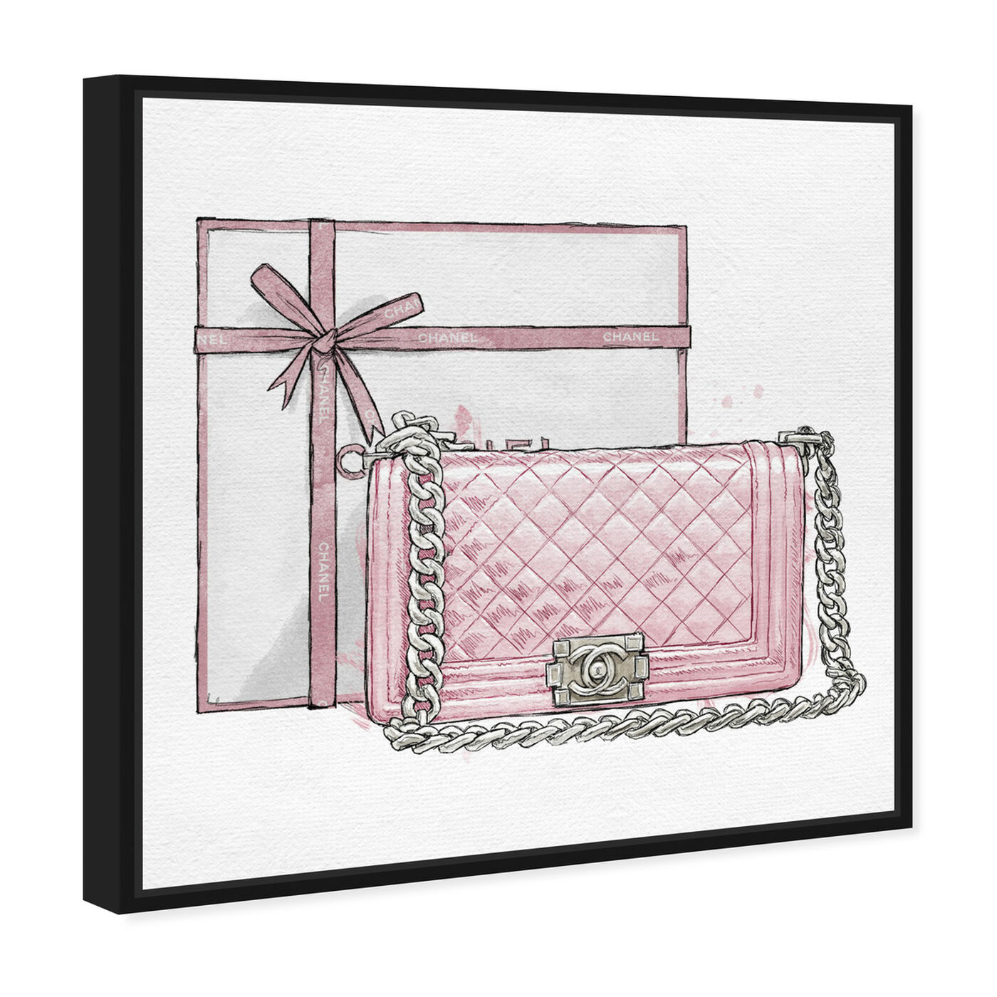 Angled view of A Boys Bag Blush Shadow Box II featuring fashion and glam and handbags art.