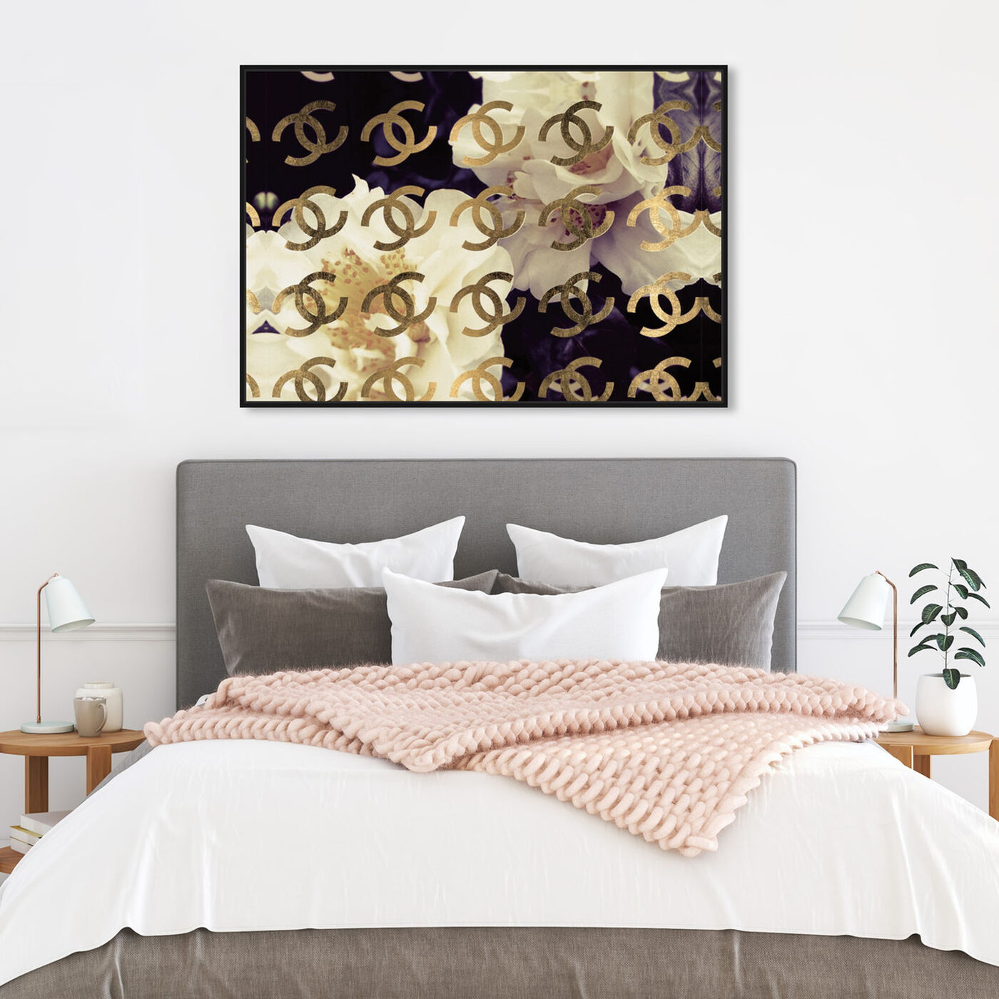 Hanging view of Coco's Gold Camellia featuring floral and botanical and florals art.