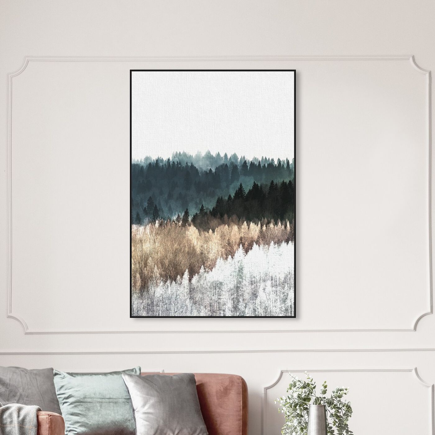 Hanging view of Pine Forest Watercolor featuring nature and landscape and forest landscapes art.