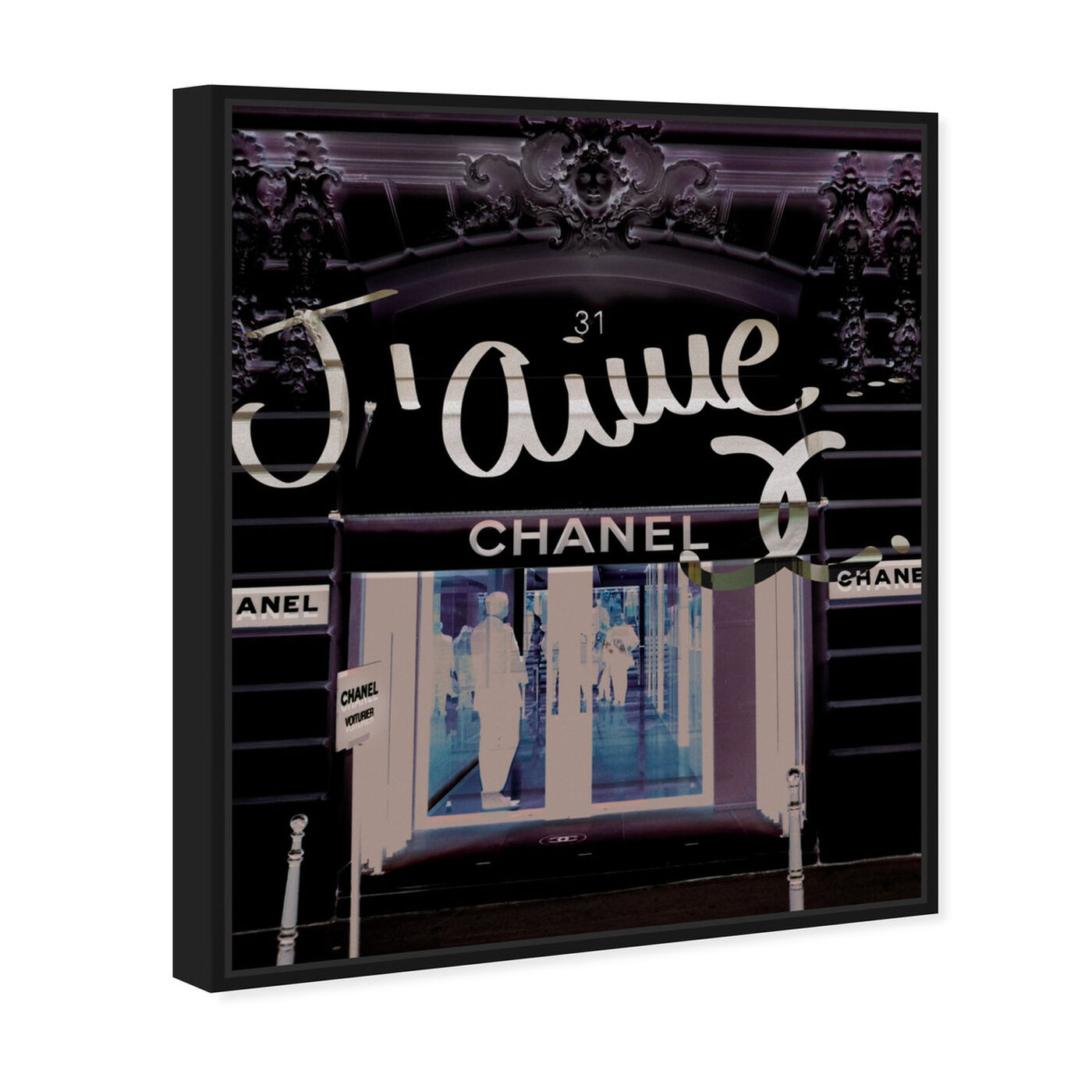 Angled view of 31 Rue Cambon featuring fashion and glam and road signs art.