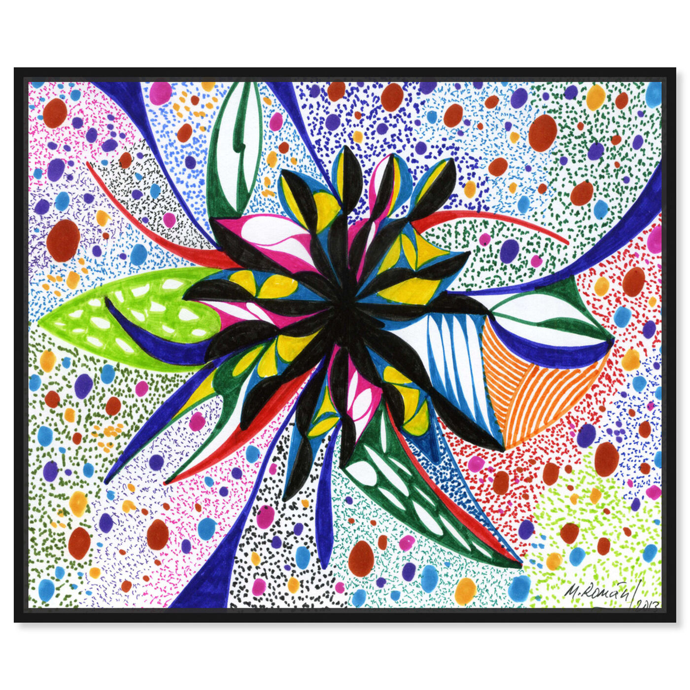Front view of Bromeliad featuring abstract and flowers art.