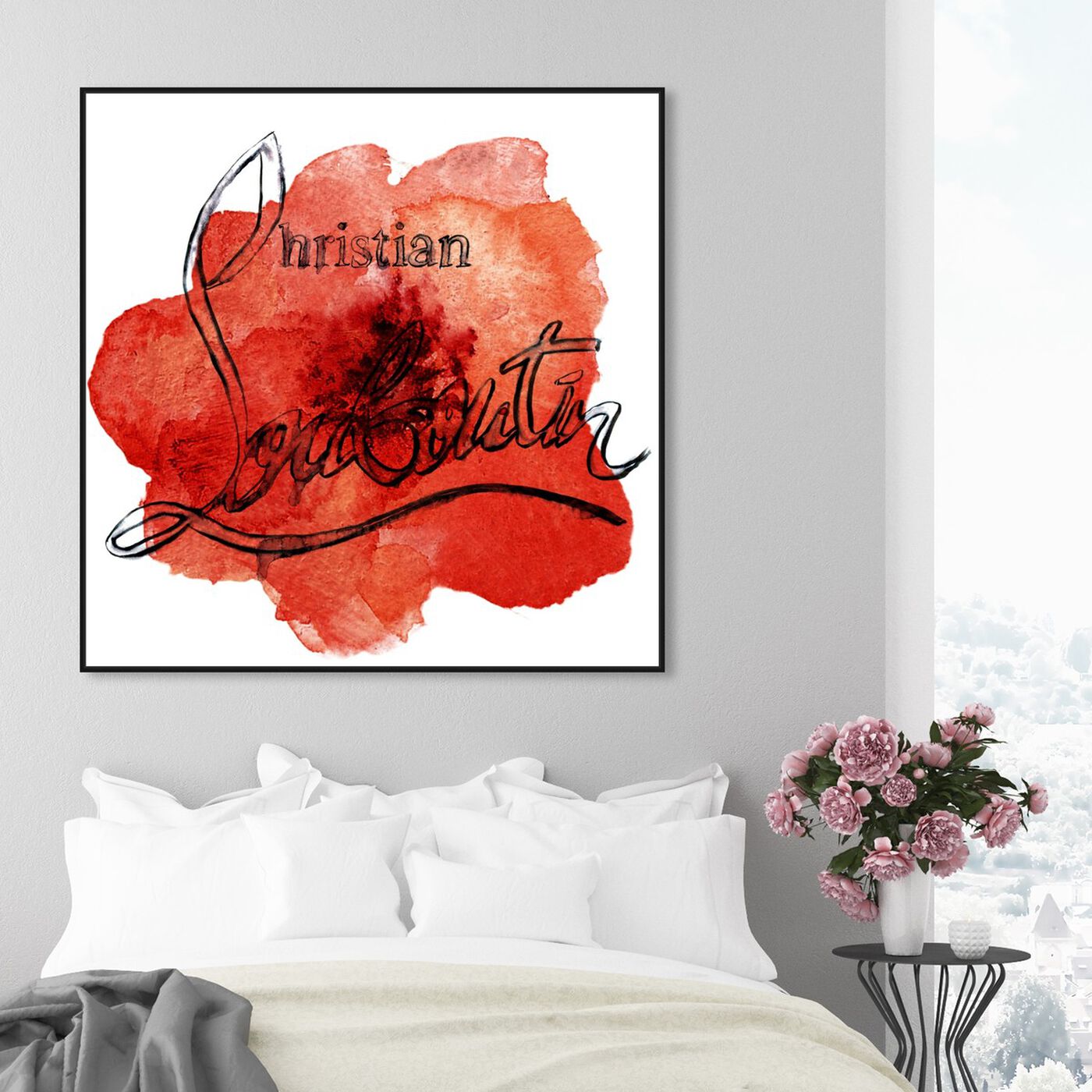 Hanging view of Red Petals featuring floral and botanical and florals art.
