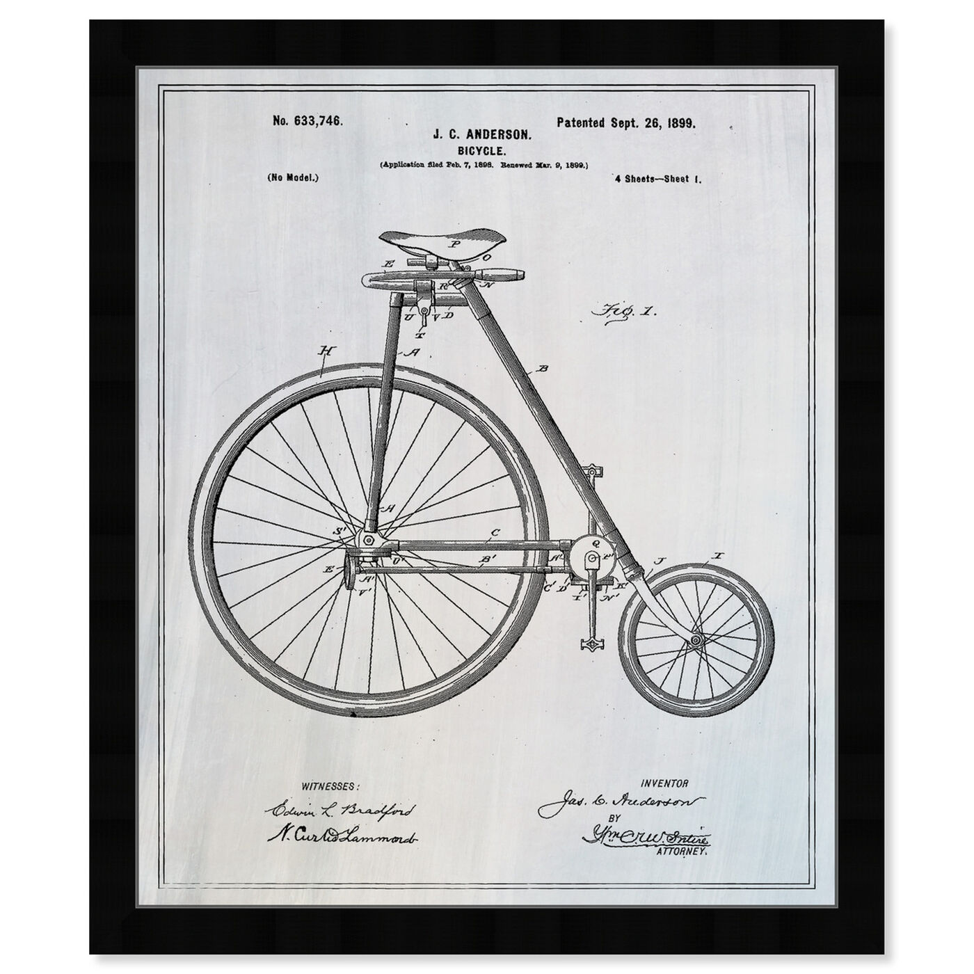 Front view of Bicycle 1899 featuring transportation and bicycles art.