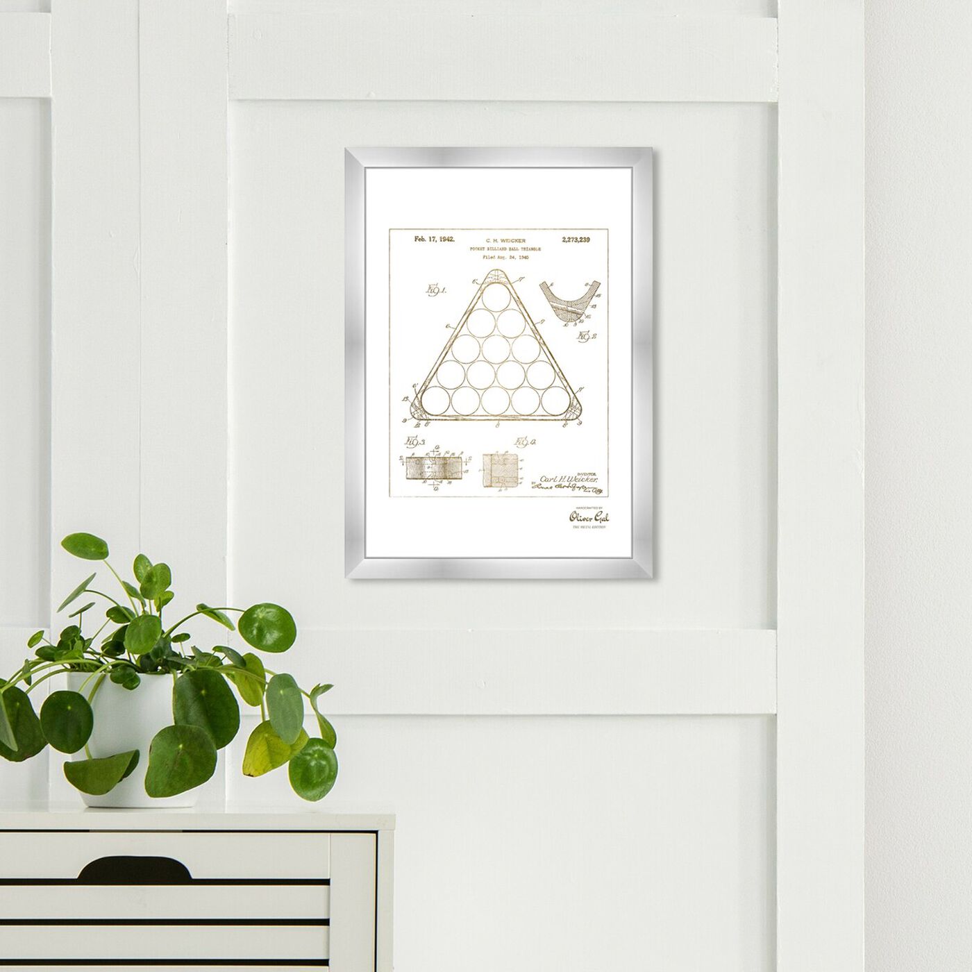 Hanging view of Pocket Billiard Ball Triangle 1942 Gold featuring entertainment and hobbies and billiards art.