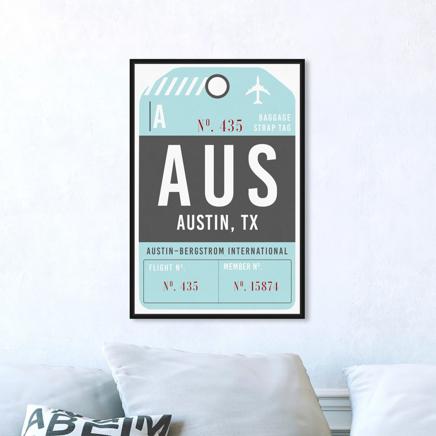 Hanging view of Austin Luggage Tag featuring typography and quotes and united states cities art.