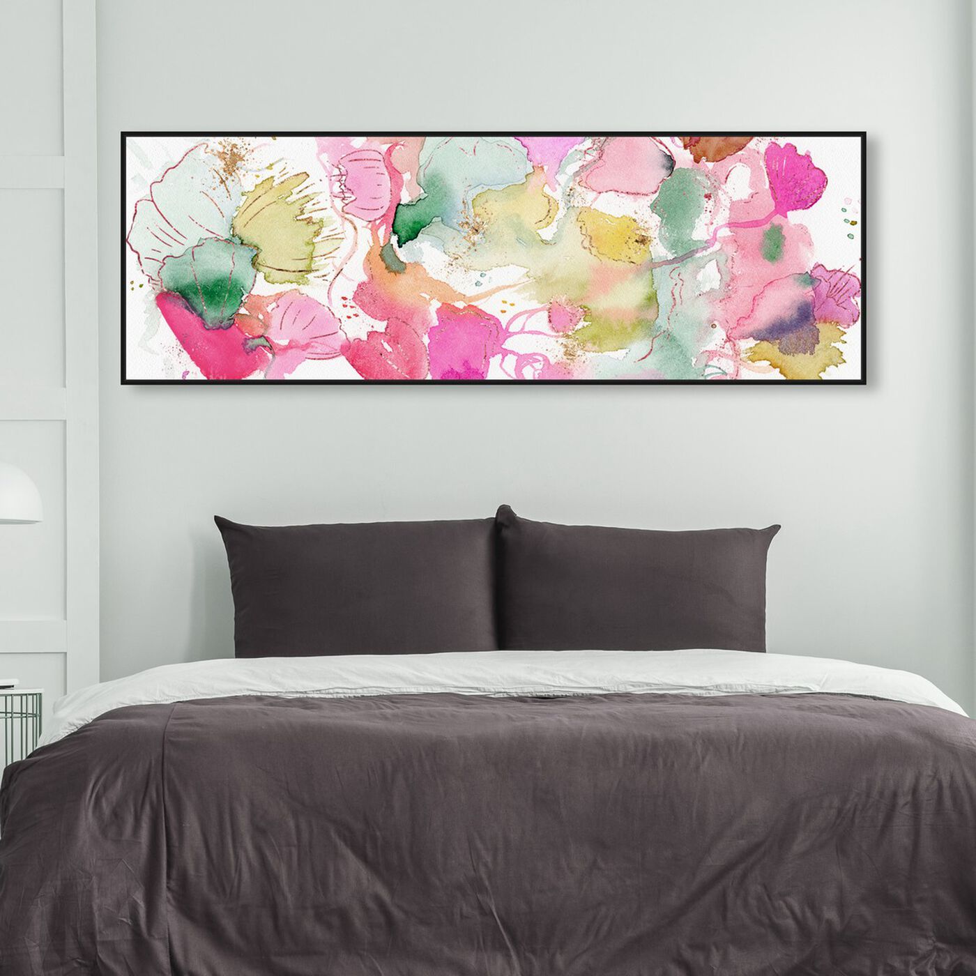 Hanging view of My Wild Garden Pink featuring abstract and watercolor art.