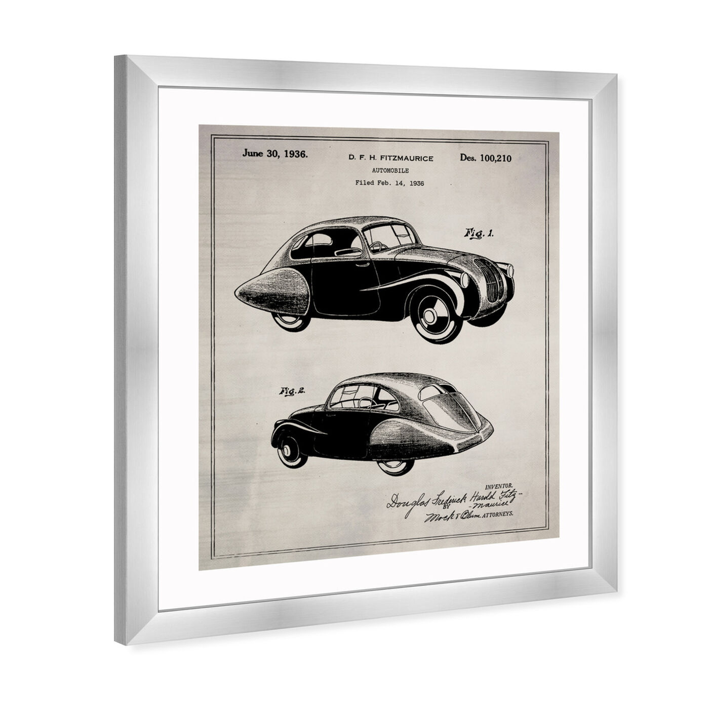 Angled view of Design For an Automobile 1936 featuring transportation and automobiles art.