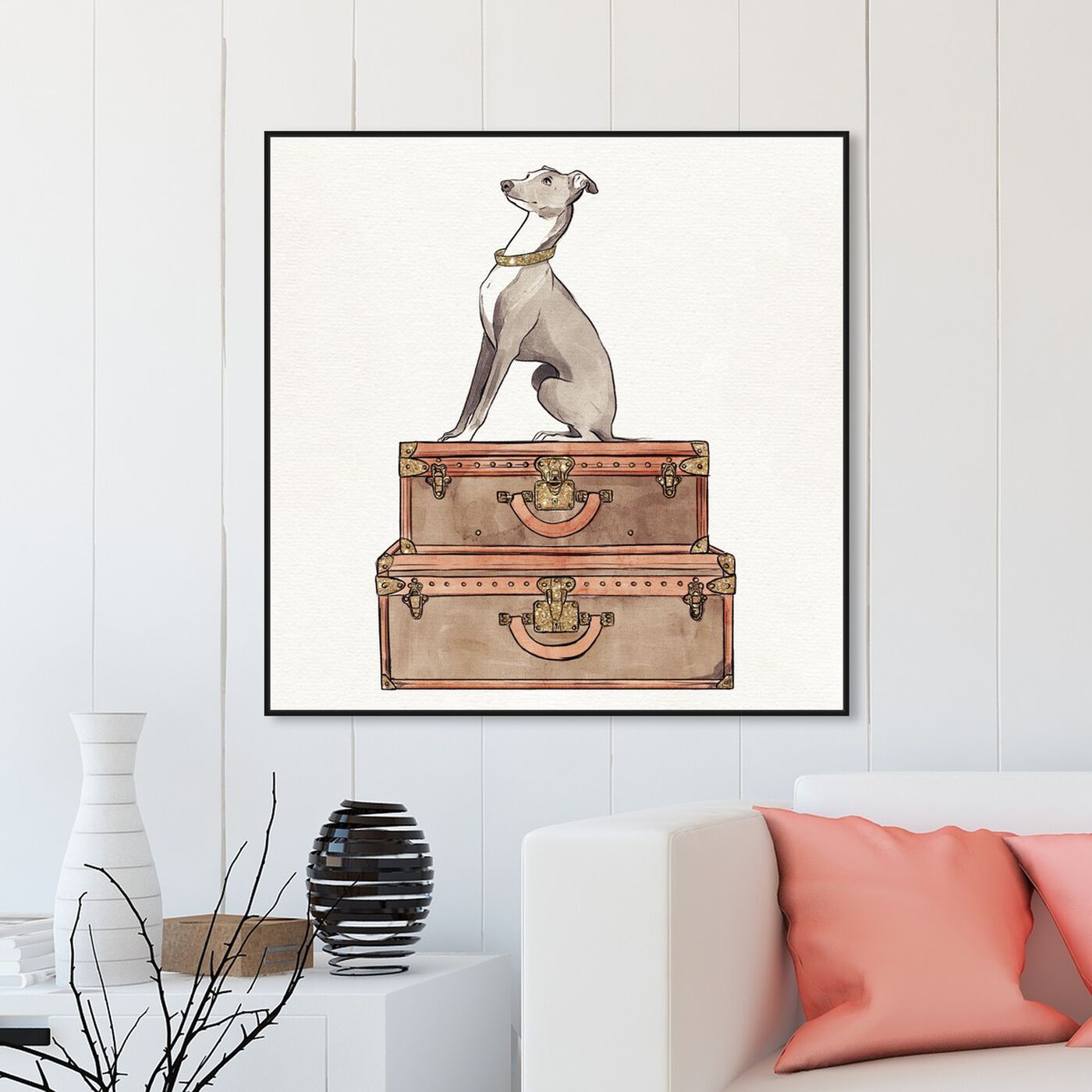 Hanging view of Luxury Greyhound featuring fashion and glam and travel essentials art.