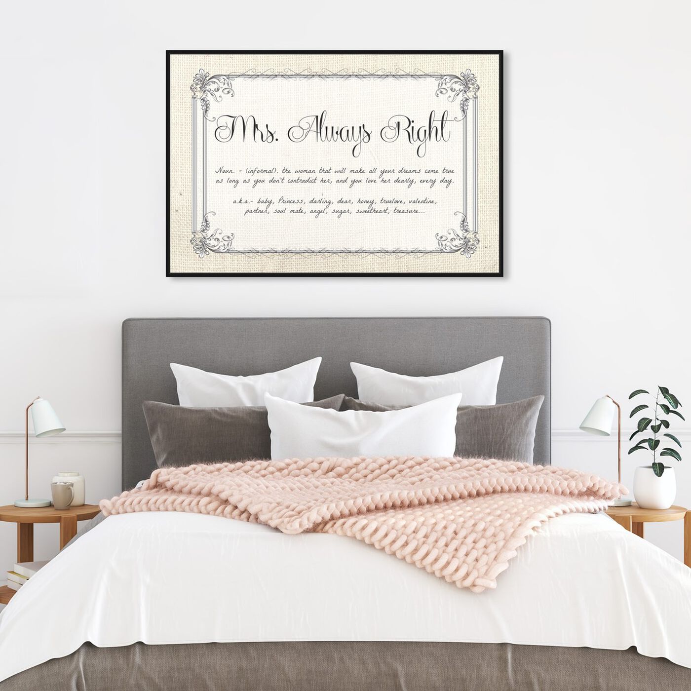 Hanging view of Mrs Always Right featuring typography and quotes and funny quotes and sayings art.