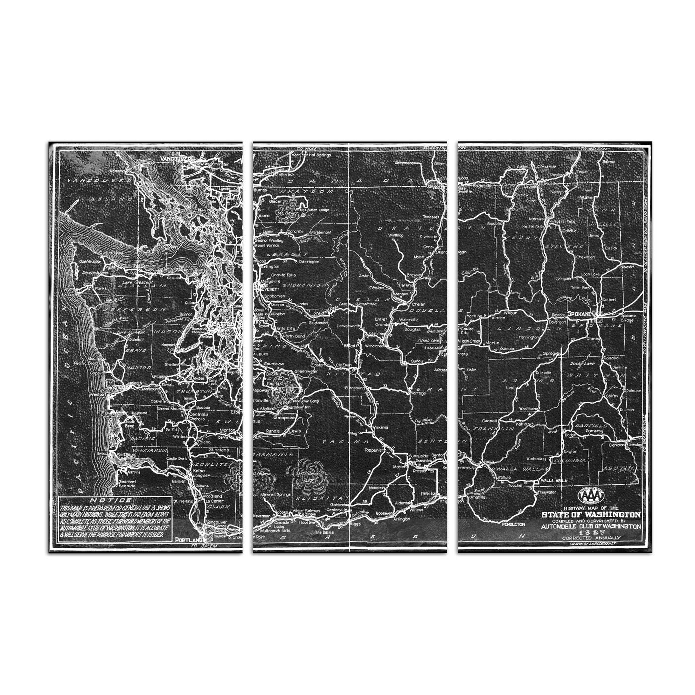 Washington State Highway Map 1927 Triptych