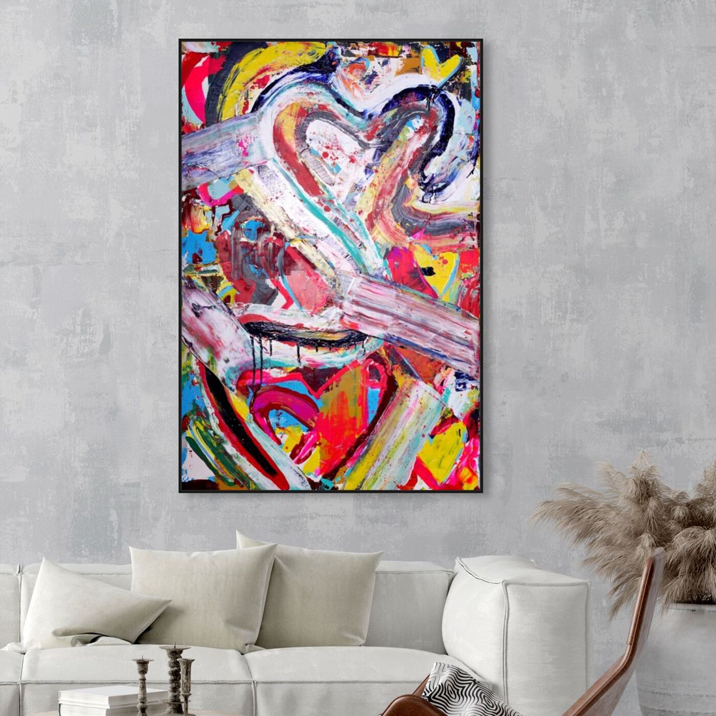 Hanging view of Love Remix by Tiago Magro featuring abstract and shapes art.