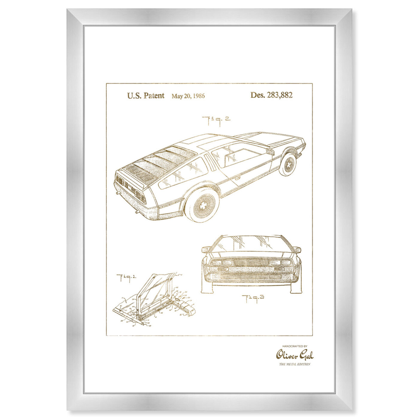 Front view of Delorean 1986 Gold featuring transportation and automobiles art.